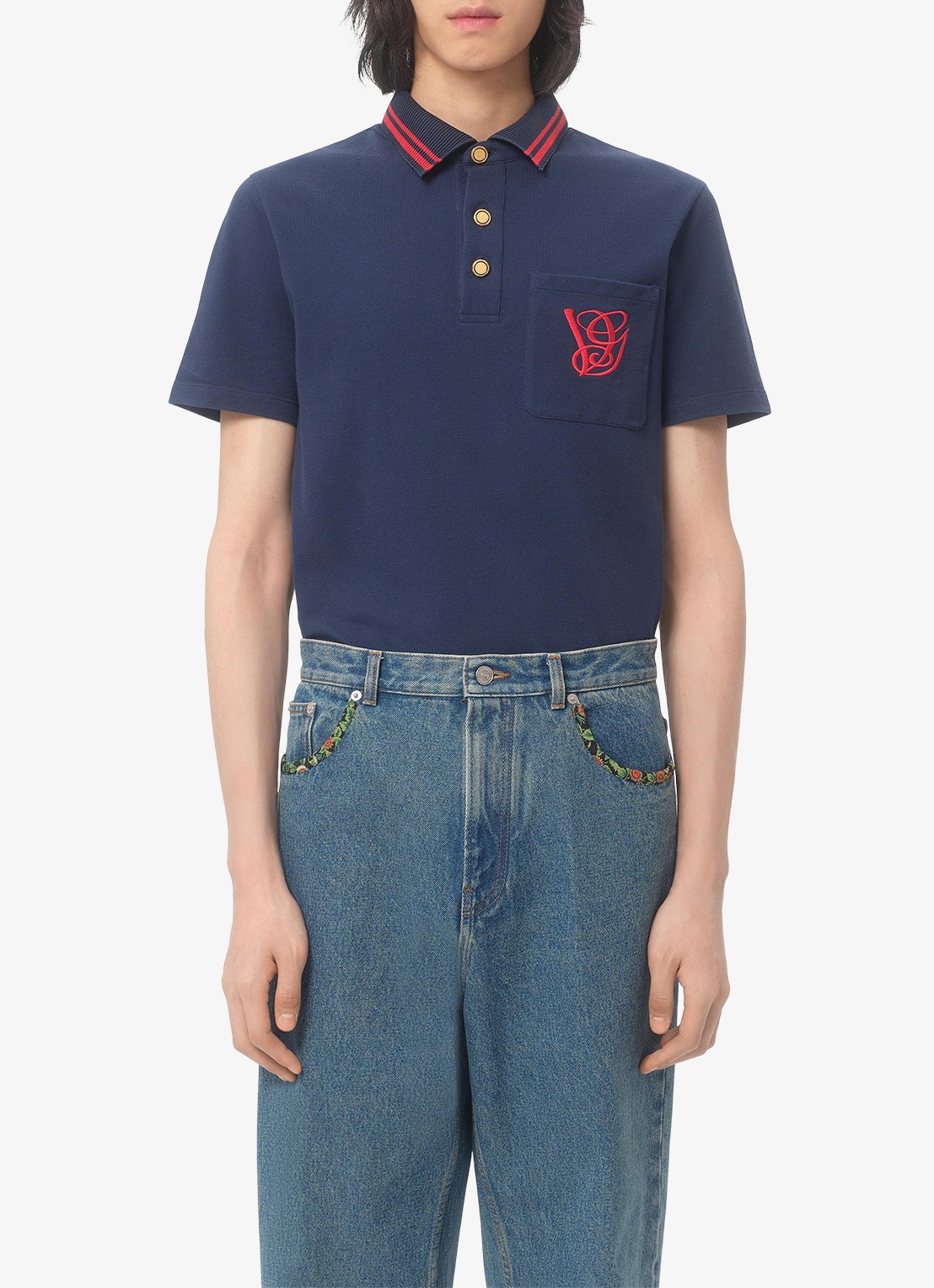 Valentino Garavani Regular fit polo met logoborduring - detail 4 donkerblauw