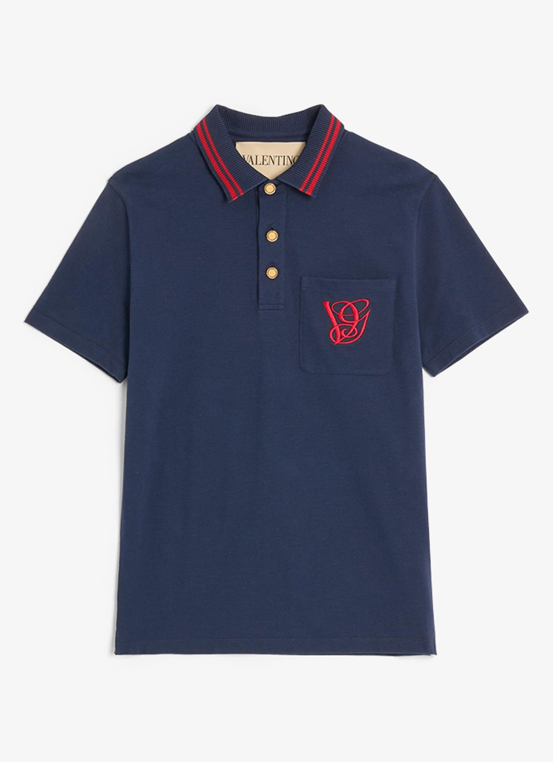 Valentino Garavani Regular fit polo met logoborduring - voorkant donkerblauw