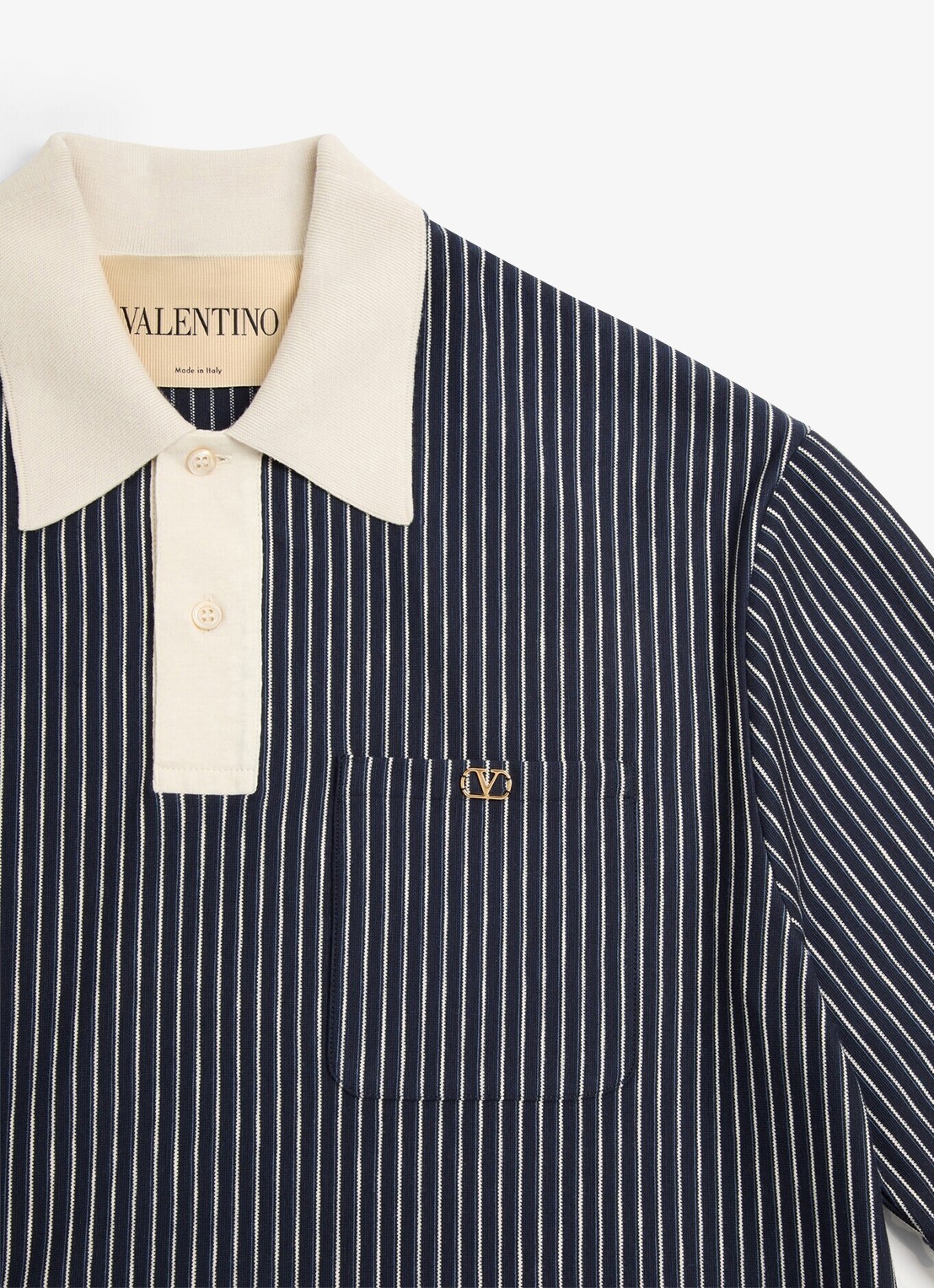 Valentino Garavani Regular fit polo met streepprint - detail 2 donkerblauw