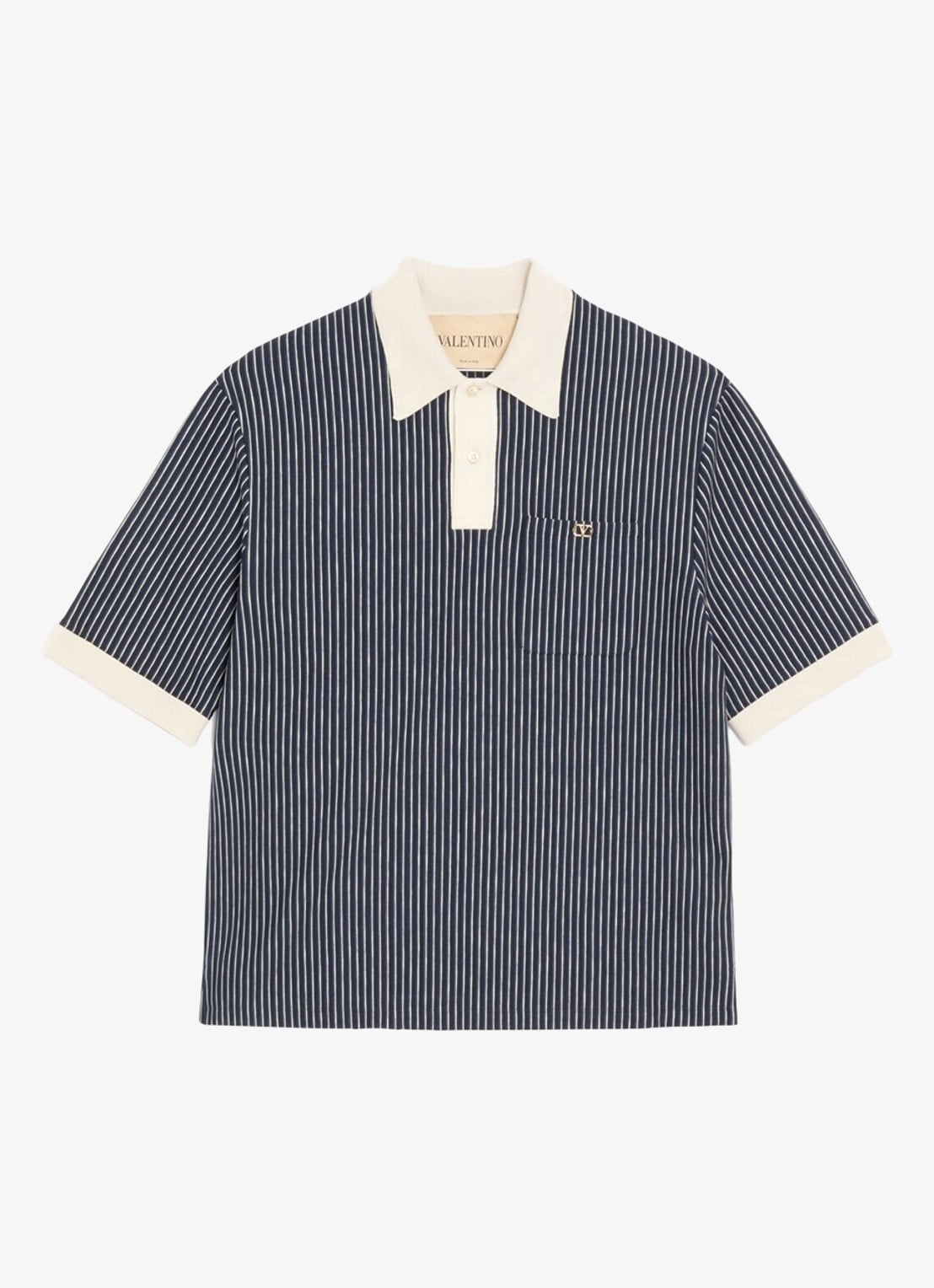 Valentino Garavani Regular fit polo met streepprint - voorkant donkerblauw