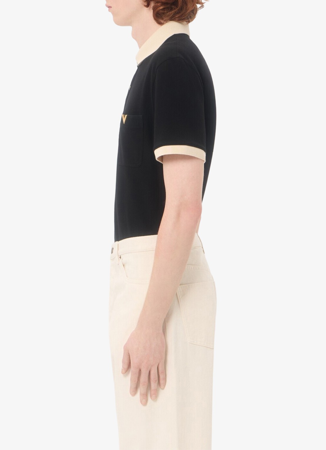 Valentino Garavani Regular fit polo van piqué katoen met borstzak - detail 3 zwart