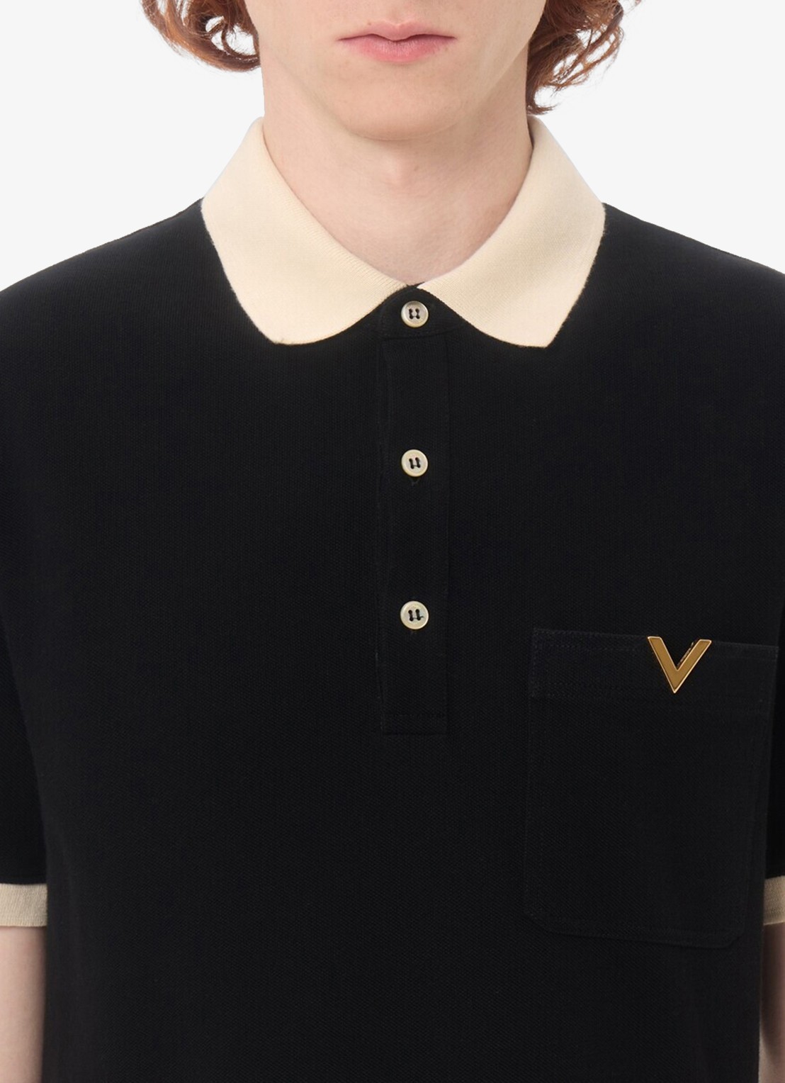 Valentino Garavani Regular fit polo van piqué katoen met borstzak - detail 5 zwart