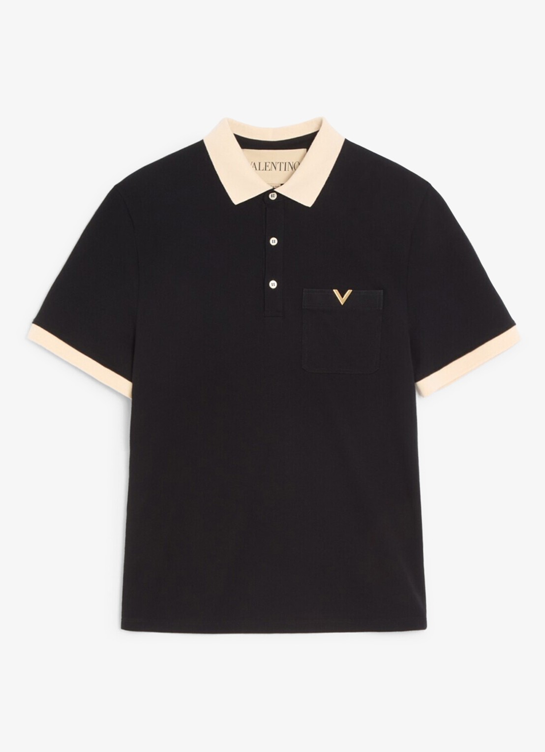 Valentino Garavani Regular fit polo van piqué katoen met borstzak - voorkant 7 zwart
