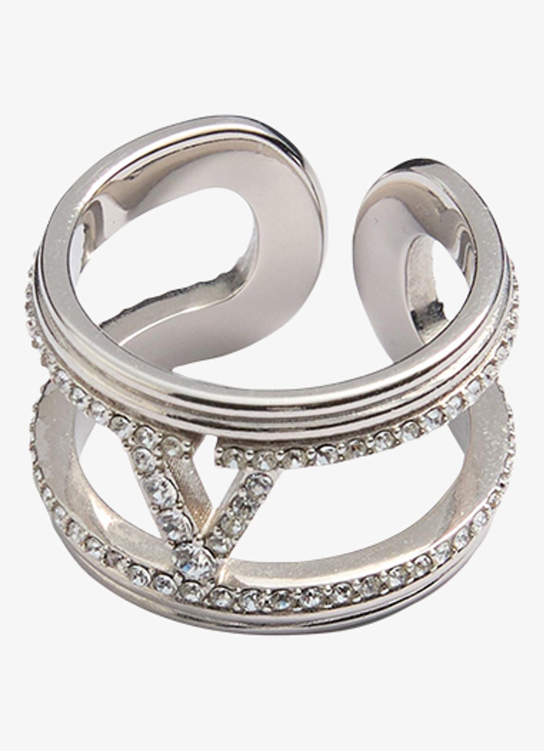 Valentino Garavani Ring met logo en kristal - detail 2 zilver