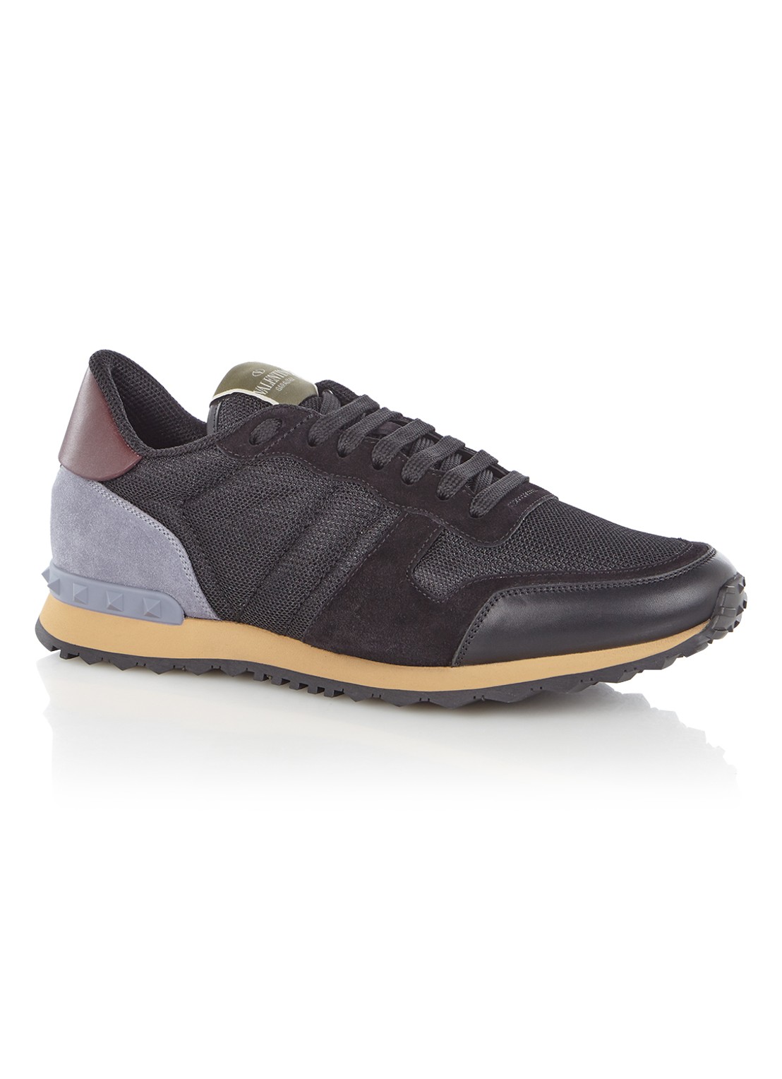 Valentino Garavani Rockrunner sneaker met suède details - voorkant 4 zwart