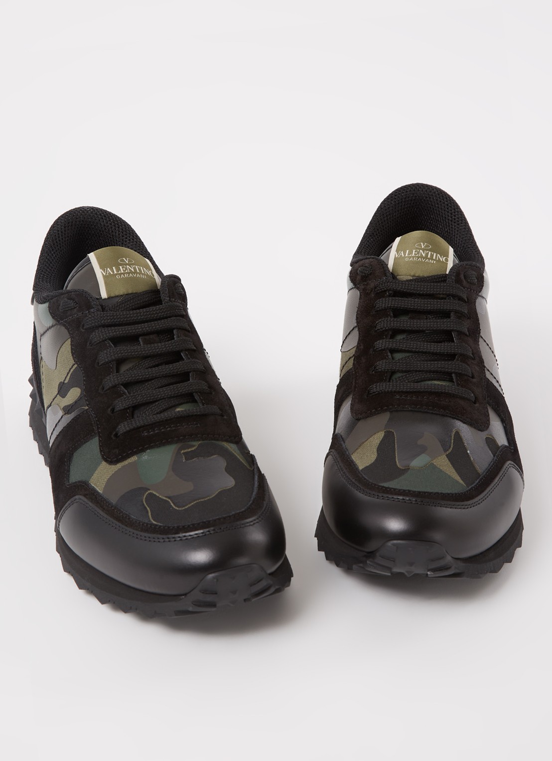Valentino Garavani Rockrunner sneaker van leer met suède details - detail legergroen