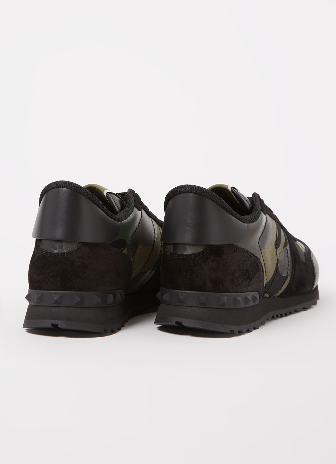 Valentino Garavani Rockrunner sneaker van leer met suède details - detail 2 legergroen