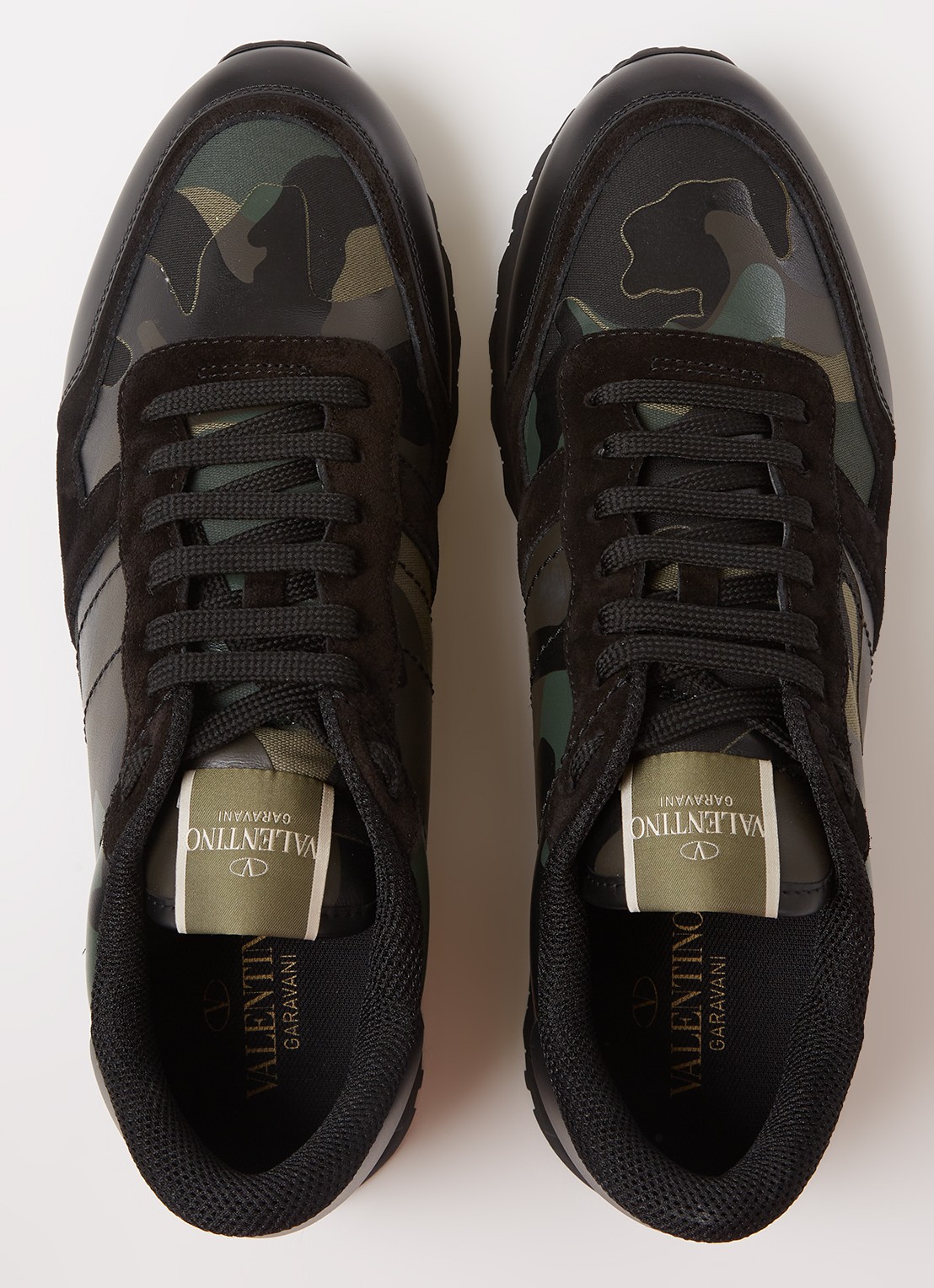 Valentino Garavani Rockrunner sneaker van leer met suède details - detail 3 legergroen