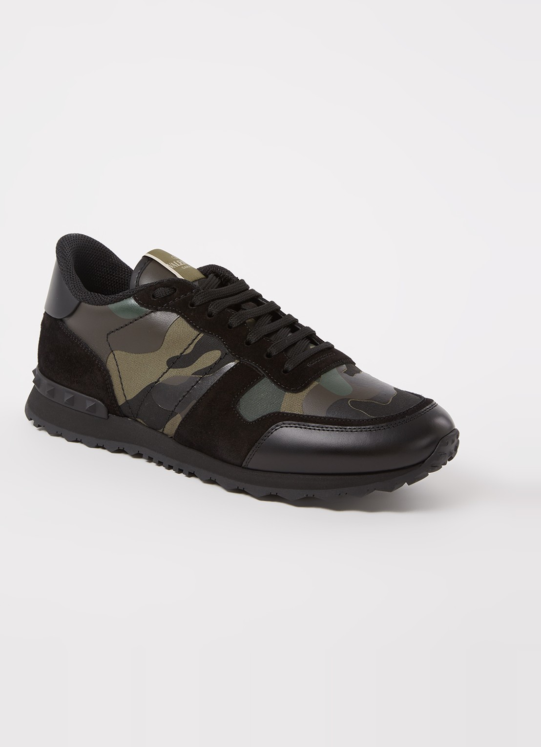 Valentino Garavani Rockrunner sneaker van leer met suède details - voorkant 6 legergroen