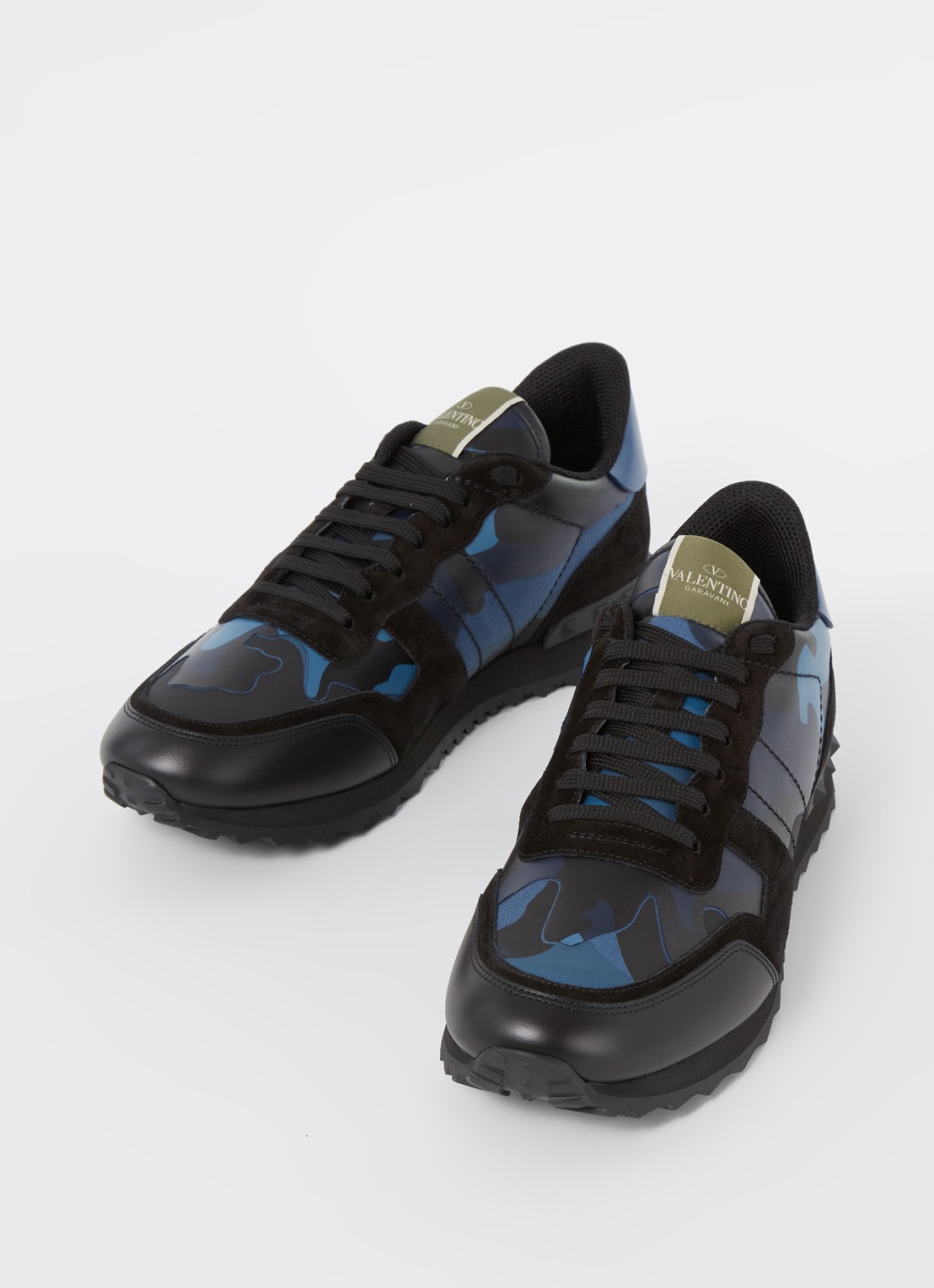 Valentino Garavani Rockrunner sneaker van leer met suède details - detail 3 blauw