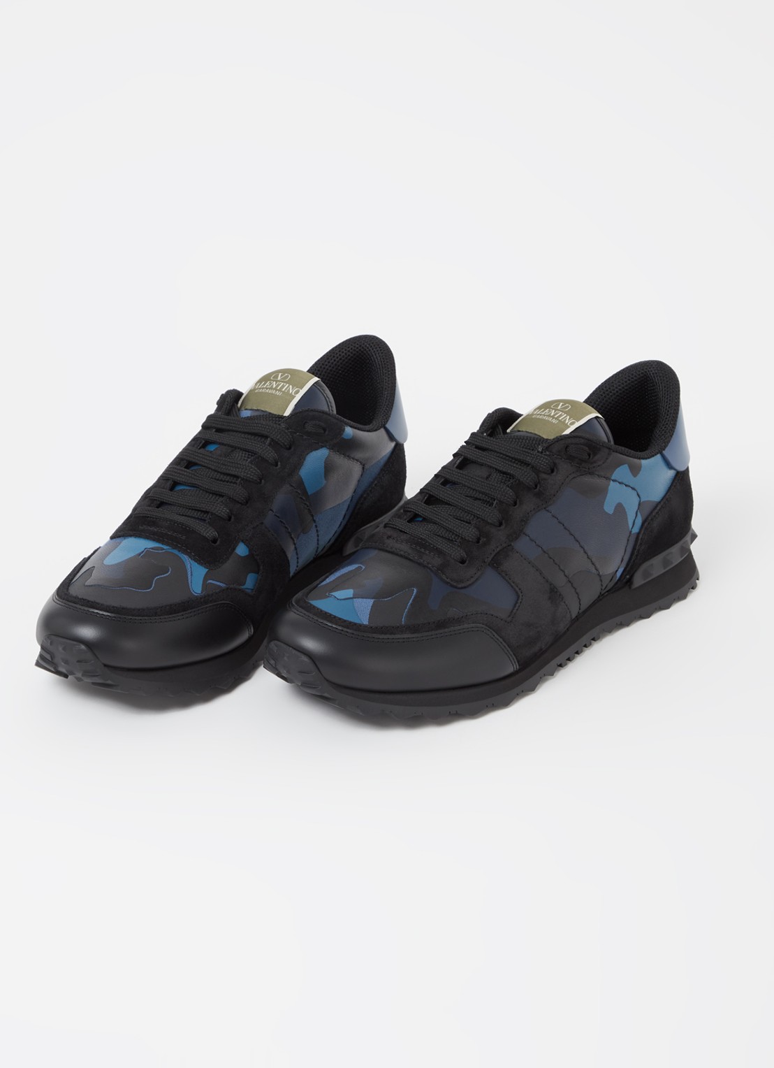 Valentino Garavani Rockrunner sneaker van leer met suède details - detail blauw