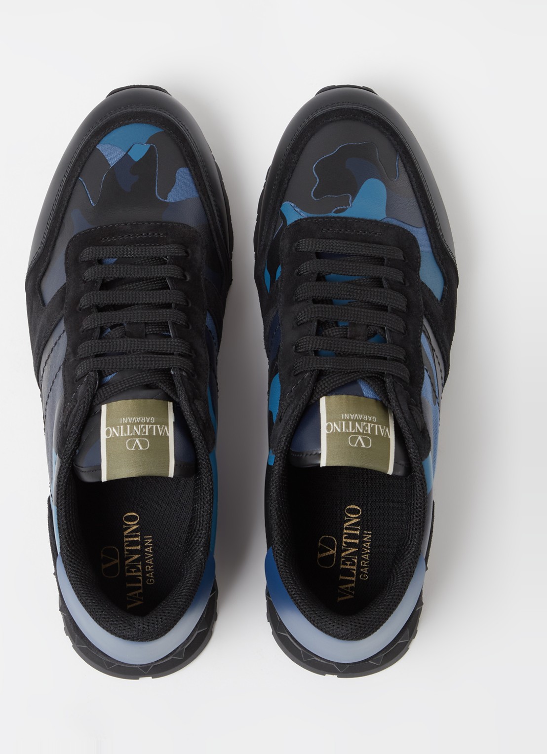 Valentino Garavani Rockrunner sneaker van leer met suède details - detail 3 blauw