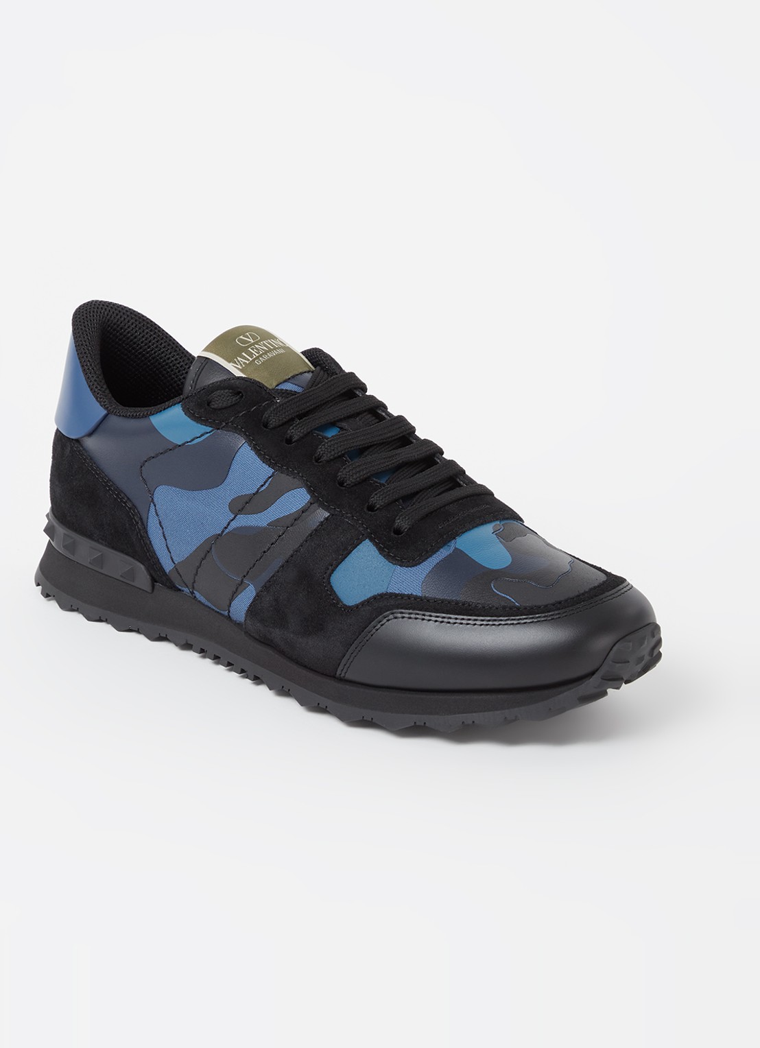 Valentino Garavani Rockrunner sneaker van leer met suède details - voorkant 6 blauw