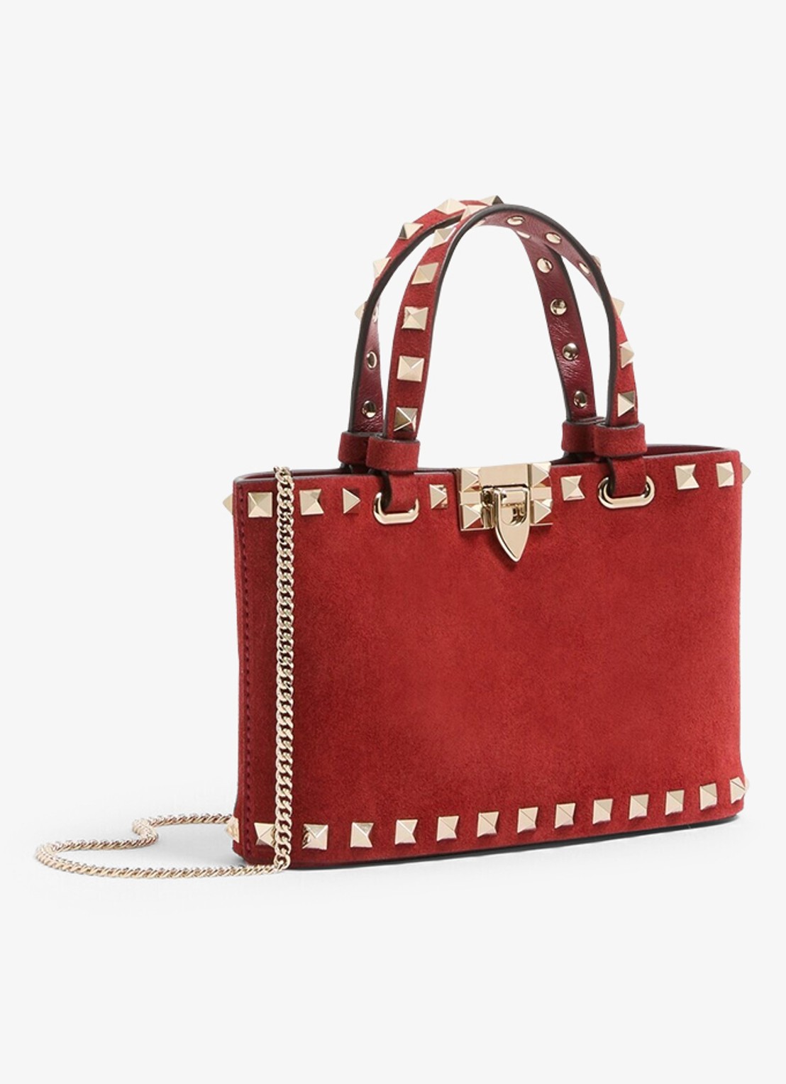 Valentino Garavani Rockstud mini handtas van suède - voorkant 6 rood