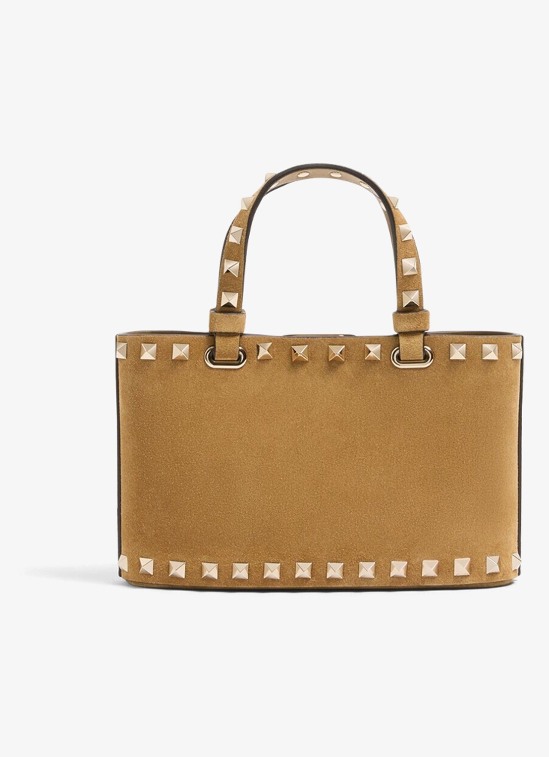 Valentino Garavani Rockstud mini handtas van suède - achterkant camel