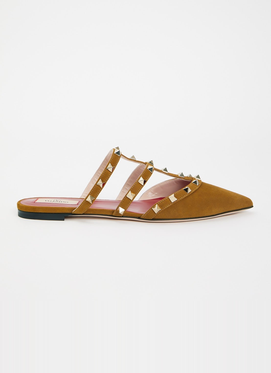 Valentino Garavani Rockstud muiltje van suède met studs - voorkant 5 zand