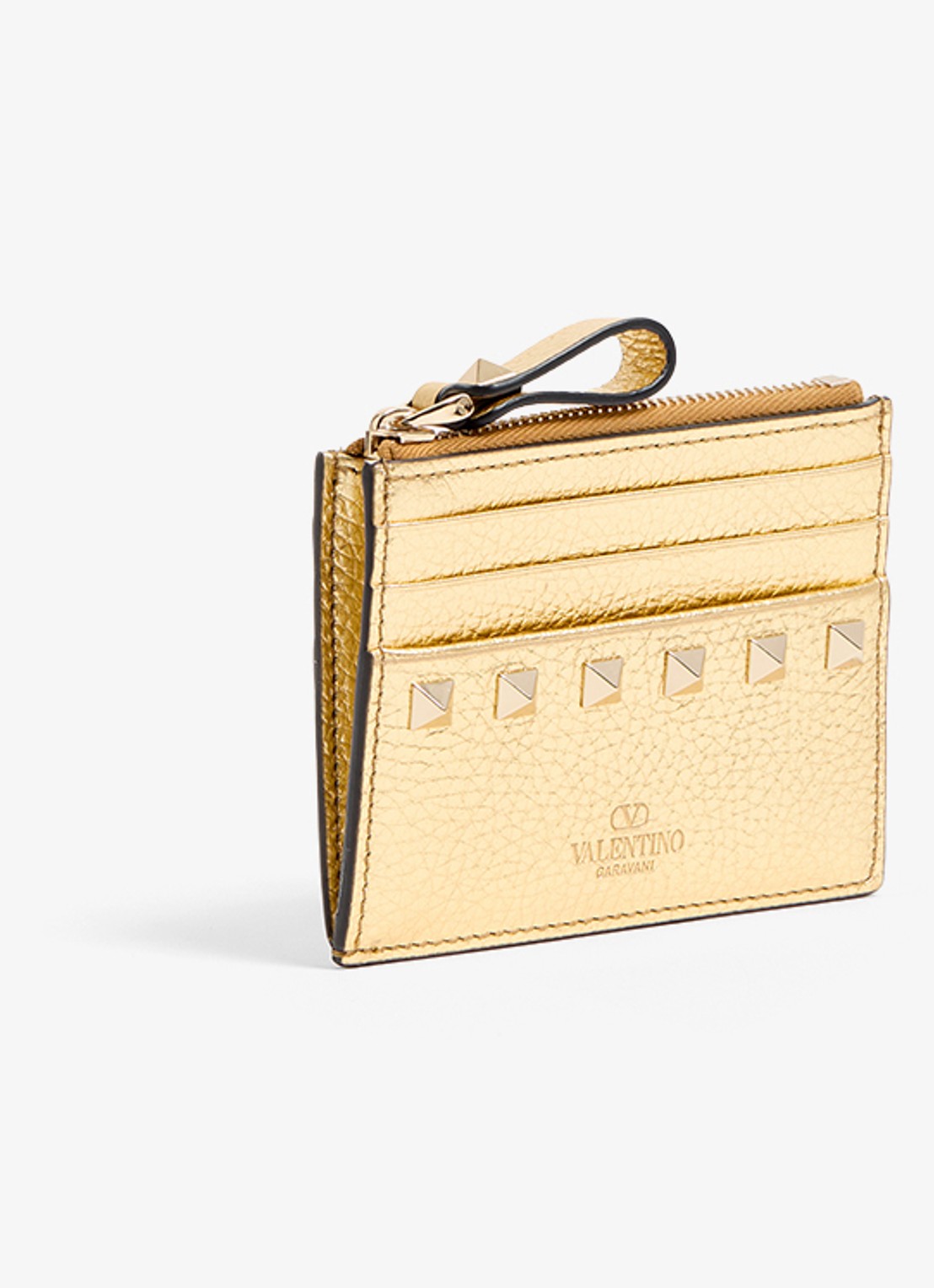 Valentino Garavani Rockstud pasjeshouder van kalfsleer met metallic finish en studs - detail 3 goud