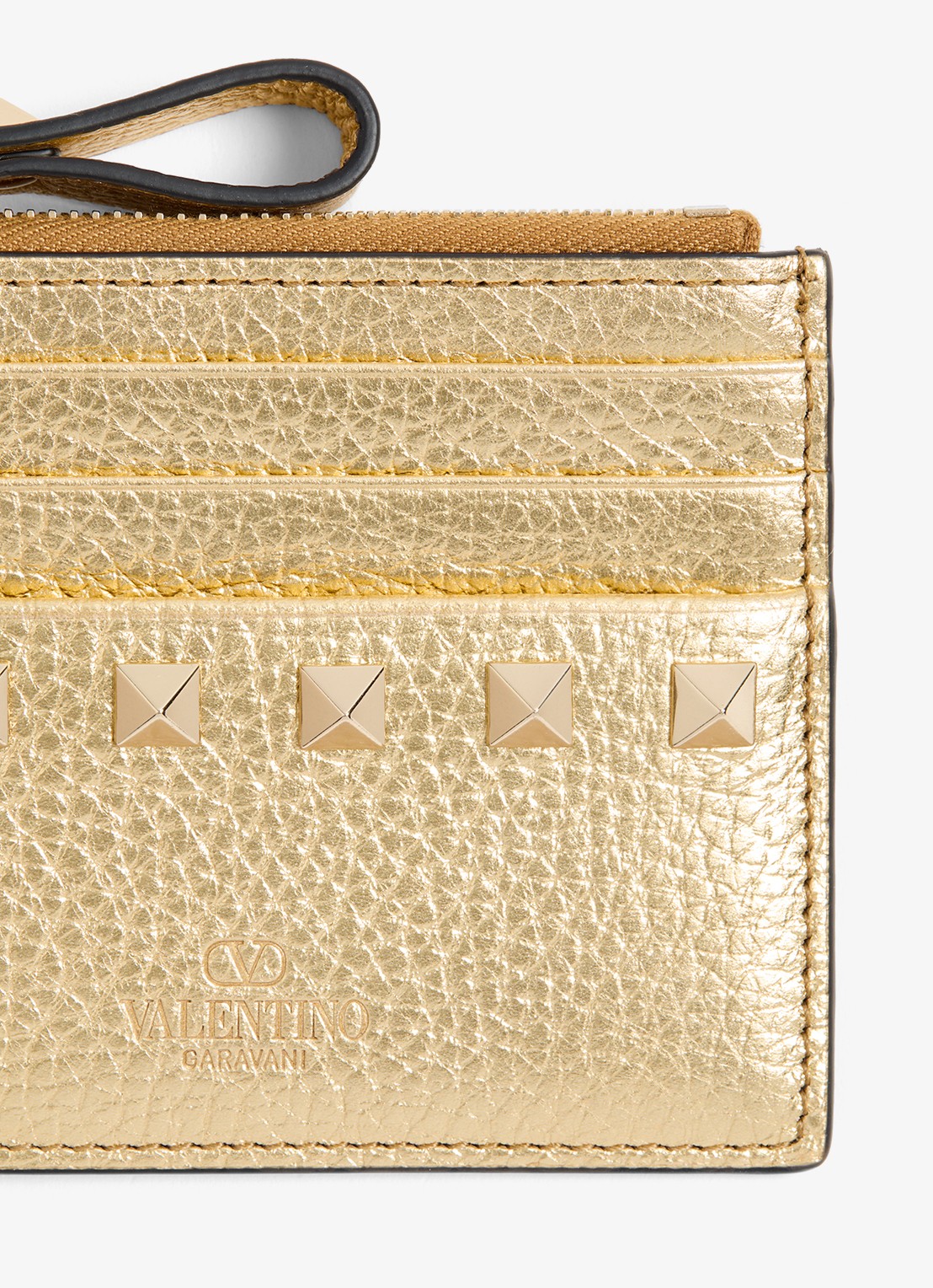 Valentino Garavani Rockstud pasjeshouder van kalfsleer met metallic finish en studs - detail 4 goud