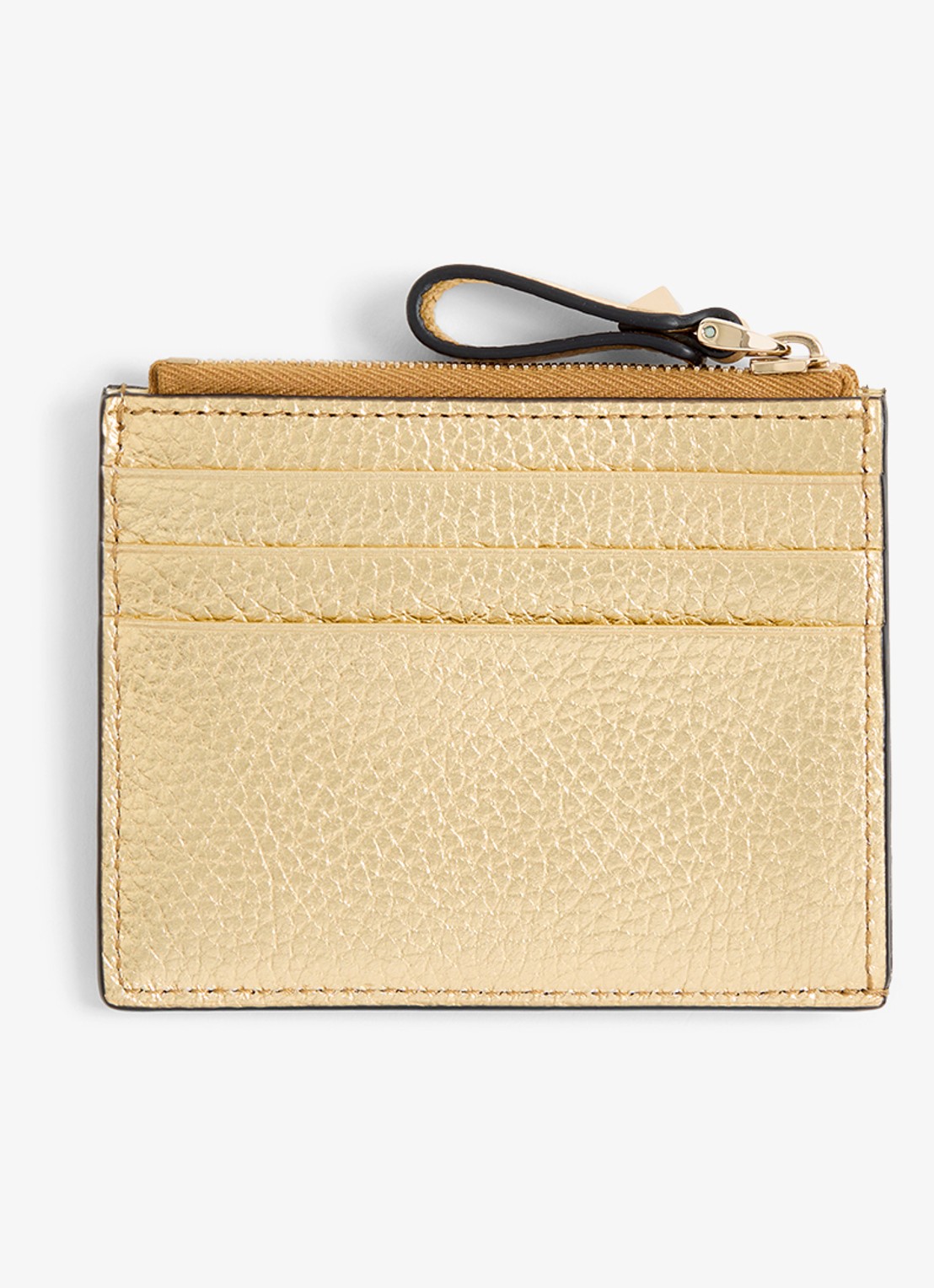 Valentino Garavani Rockstud pasjeshouder van kalfsleer met metallic finish en studs - voorkant 2 goud