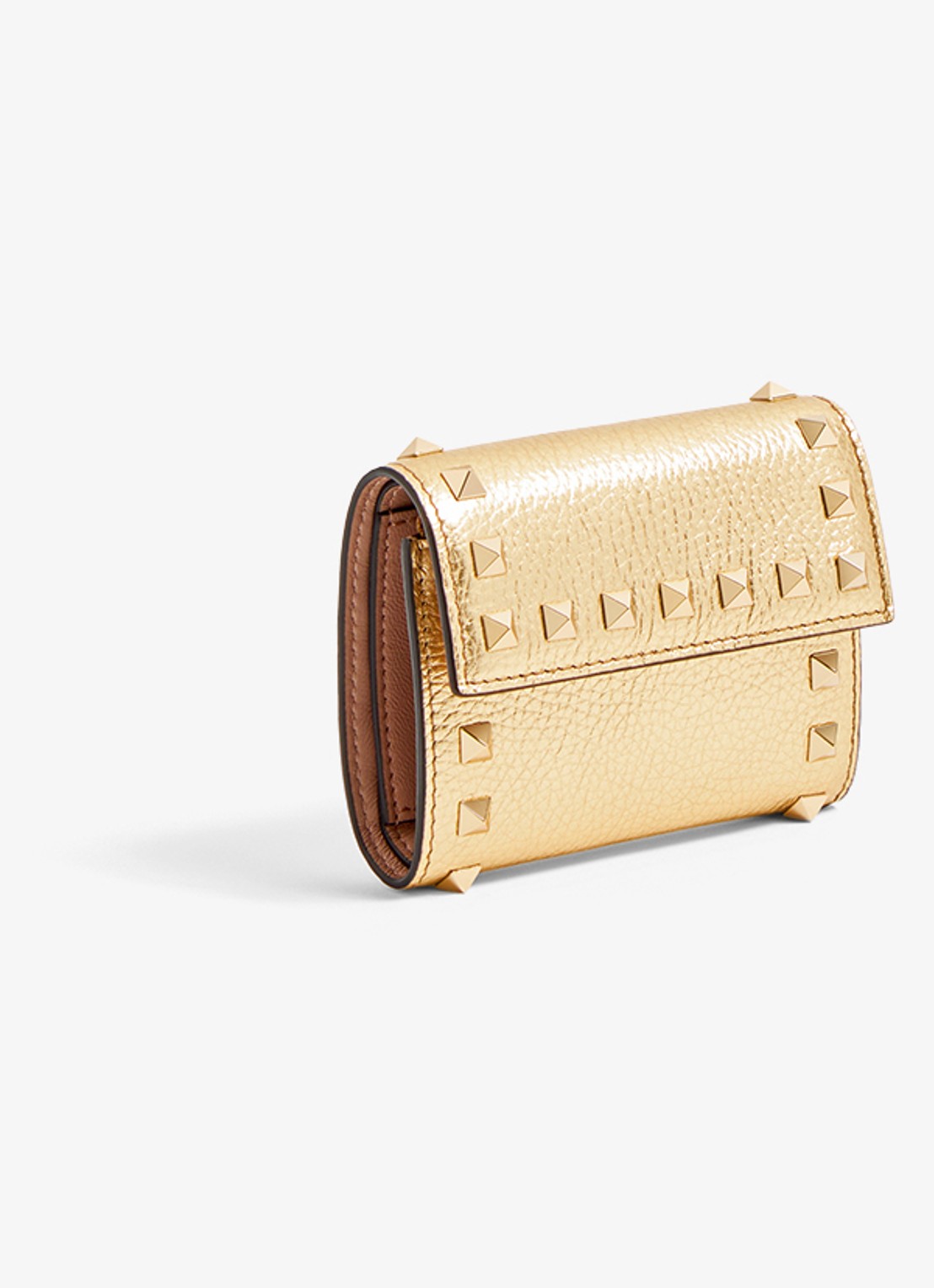 Valentino Garavani Rockstud portemonnee van kalfsleer met metallic finish - detail 4 goud