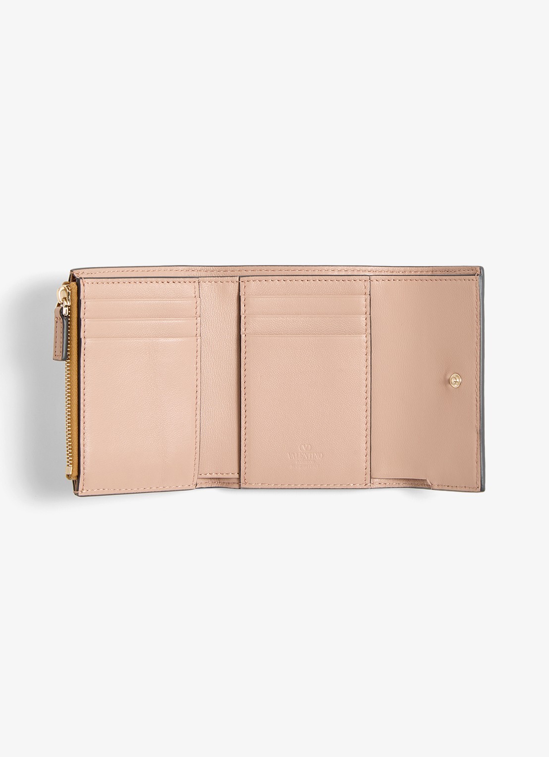 Valentino Garavani Rockstud portemonnee van kalfsleer met metallic finish - voorkant 3 goud