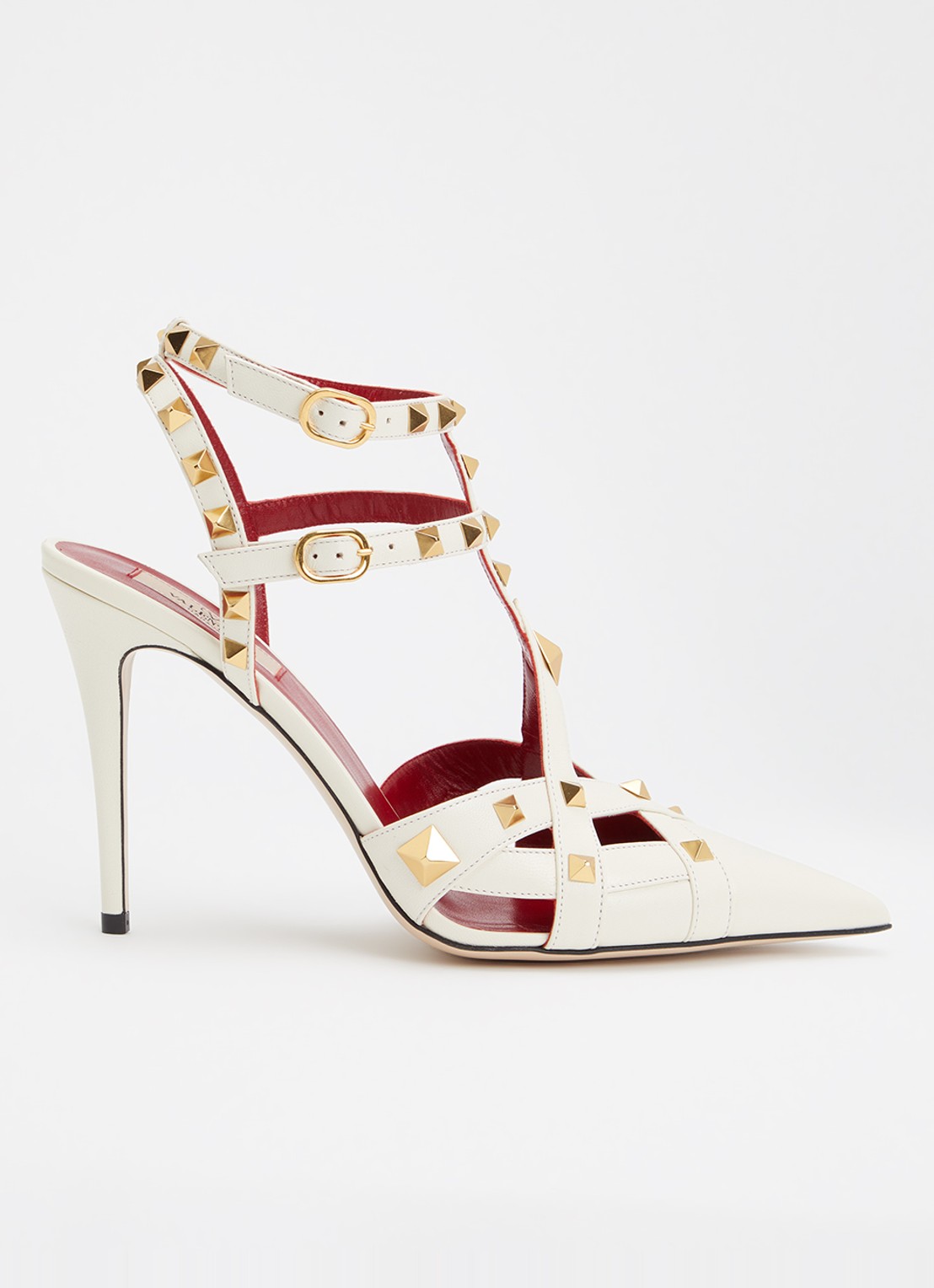 Valentino Garavani Rockstud pump van geitenleer met studs - voorkant 6 ivoor