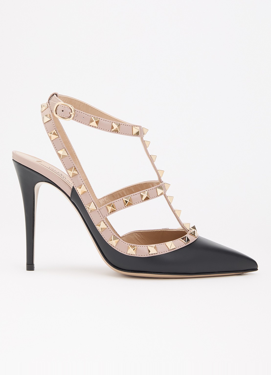 Valentino Garavani Rockstud pump van kalfsleer met studs - voorkant 5 zwart