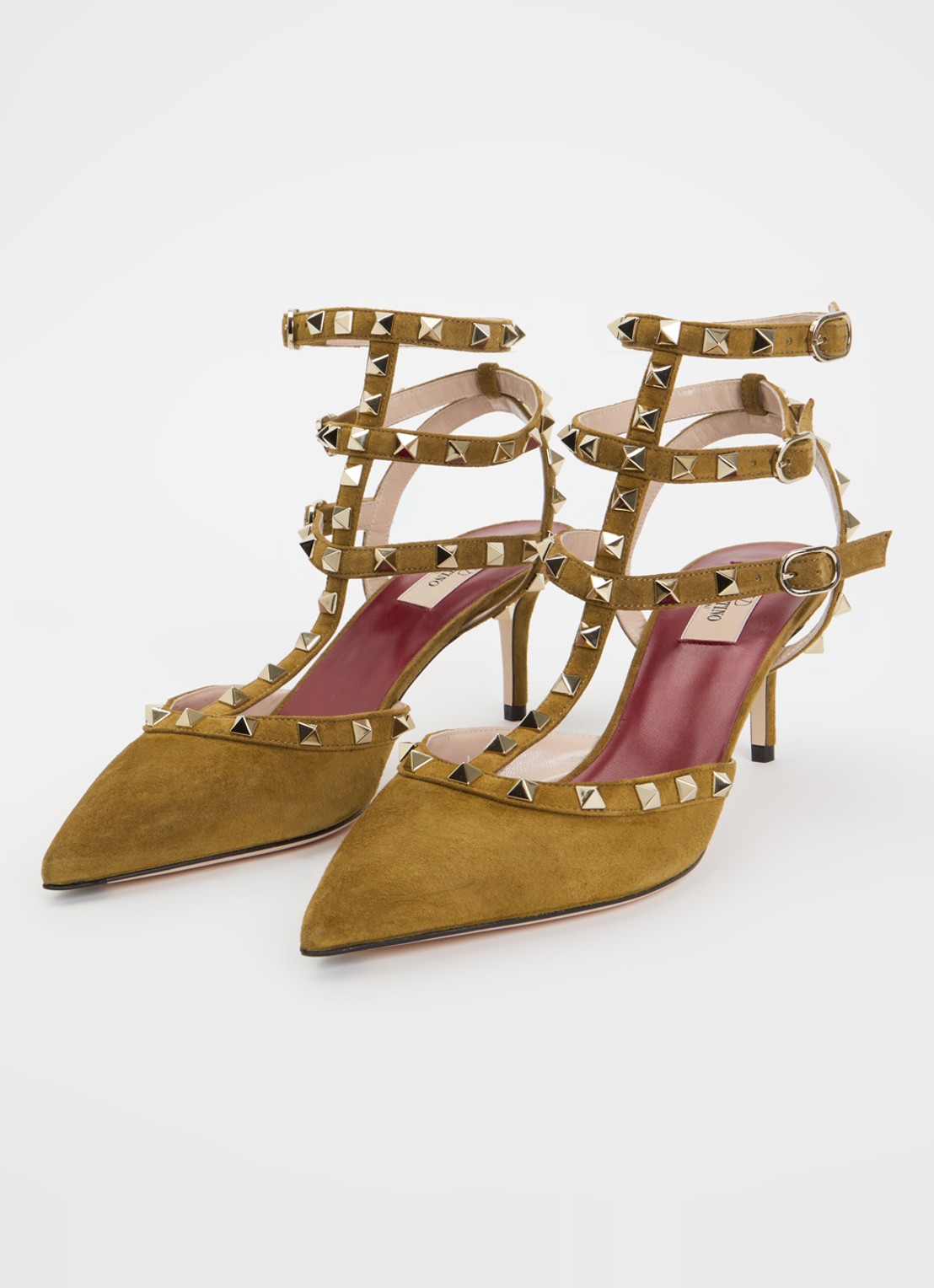 Valentino Garavani Rockstud pump van suède met studs - detail khaki