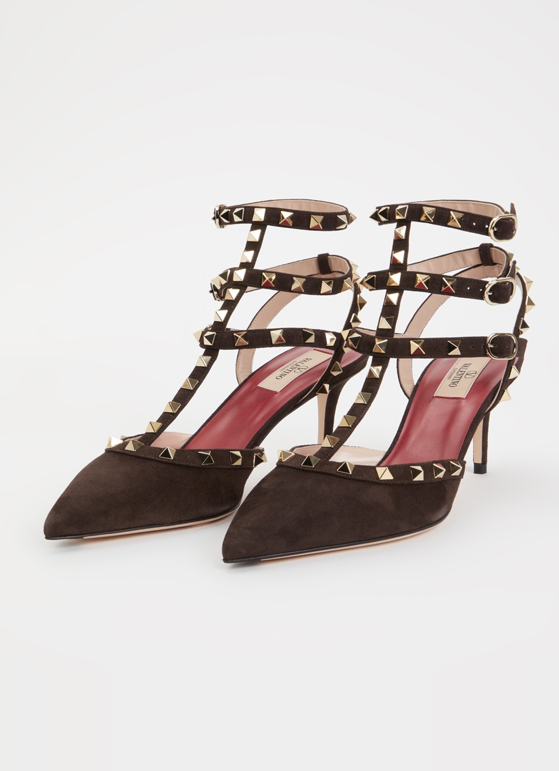 Valentino Garavani Rockstud pump van suède met studs - detail donkerbruin