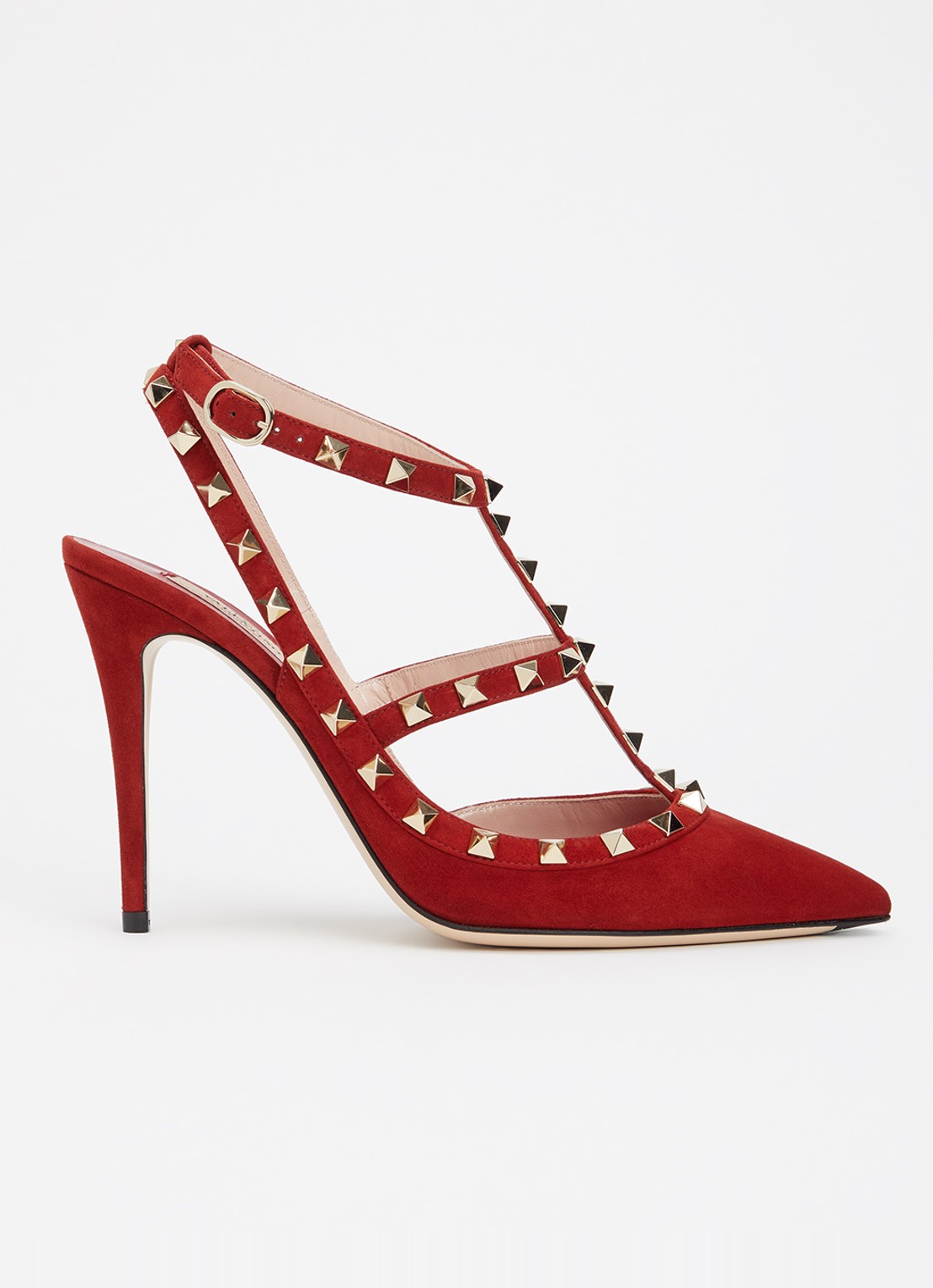 Valentino Garavani Rockstud pump van suède met studs - voorkant 6 rood