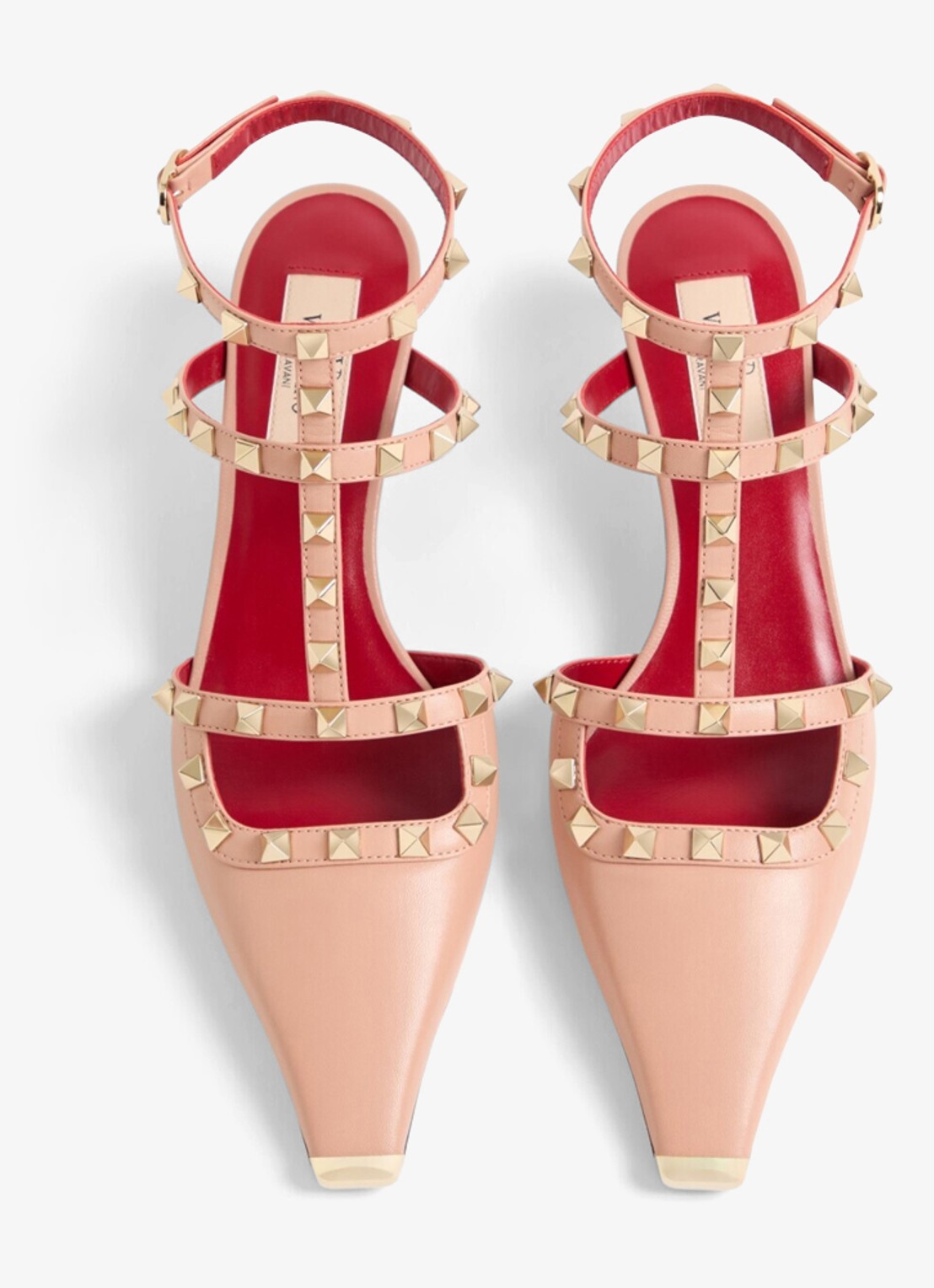 Valentino Garavani Rockstud sandalette van geitenleer met studs - detail roze
