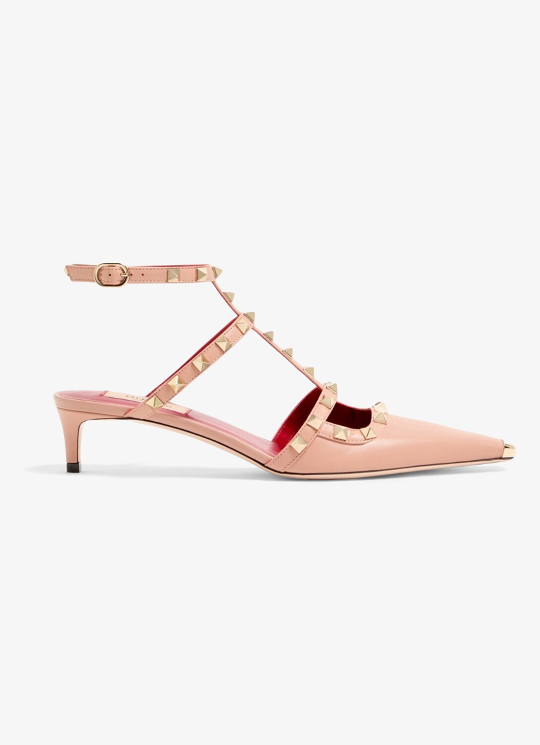 Valentino Garavani Rockstud sandalette van geitenleer met studs - voorkant 4 roze