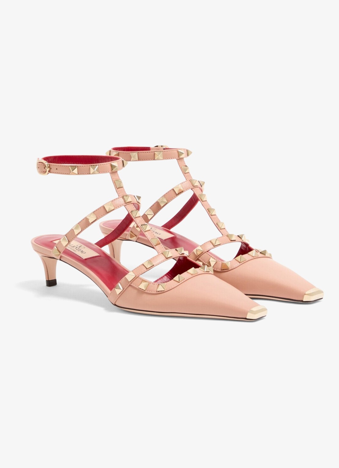 Valentino Garavani Rockstud sandalette van geitenleer met studs - voorkant 5 roze