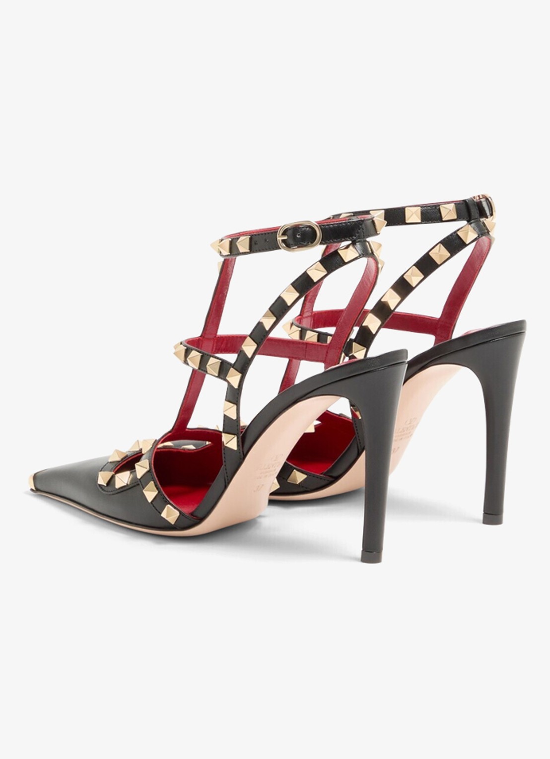 Valentino Garavani Rockstud sandalette van geitenleer met studs - achterkant zwart
