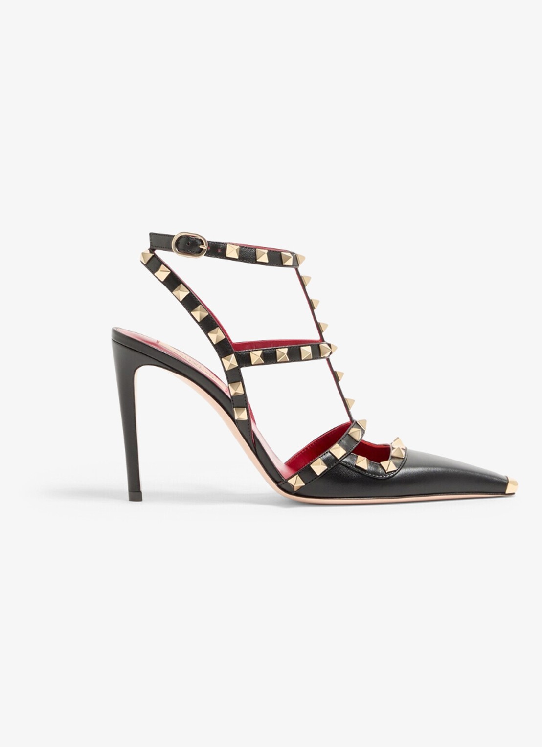 Valentino Garavani Rockstud sandalette van geitenleer met studs - voorkant 2 zwart