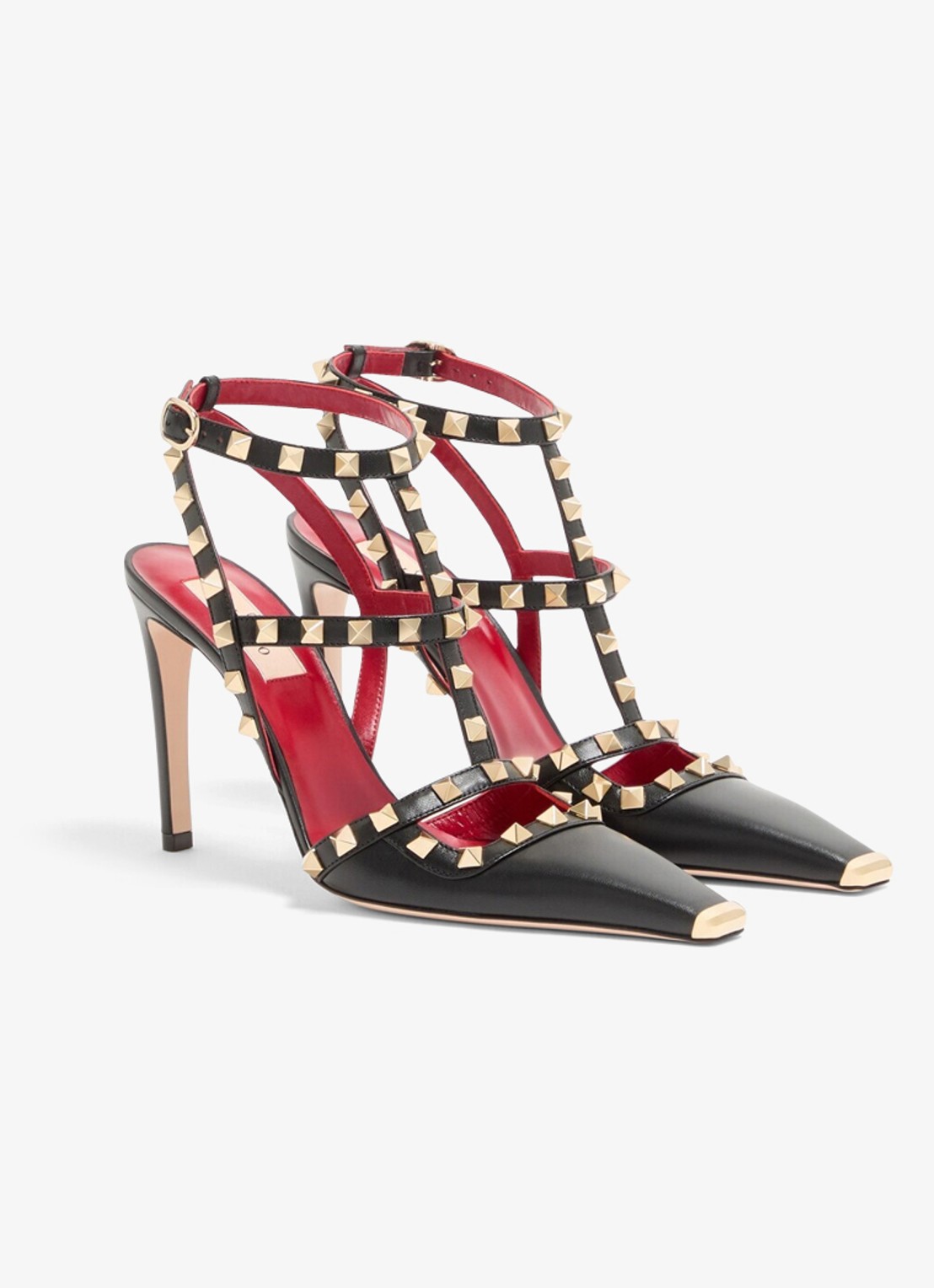 Valentino Garavani Rockstud sandalette van geitenleer met studs - voorkant 3 zwart