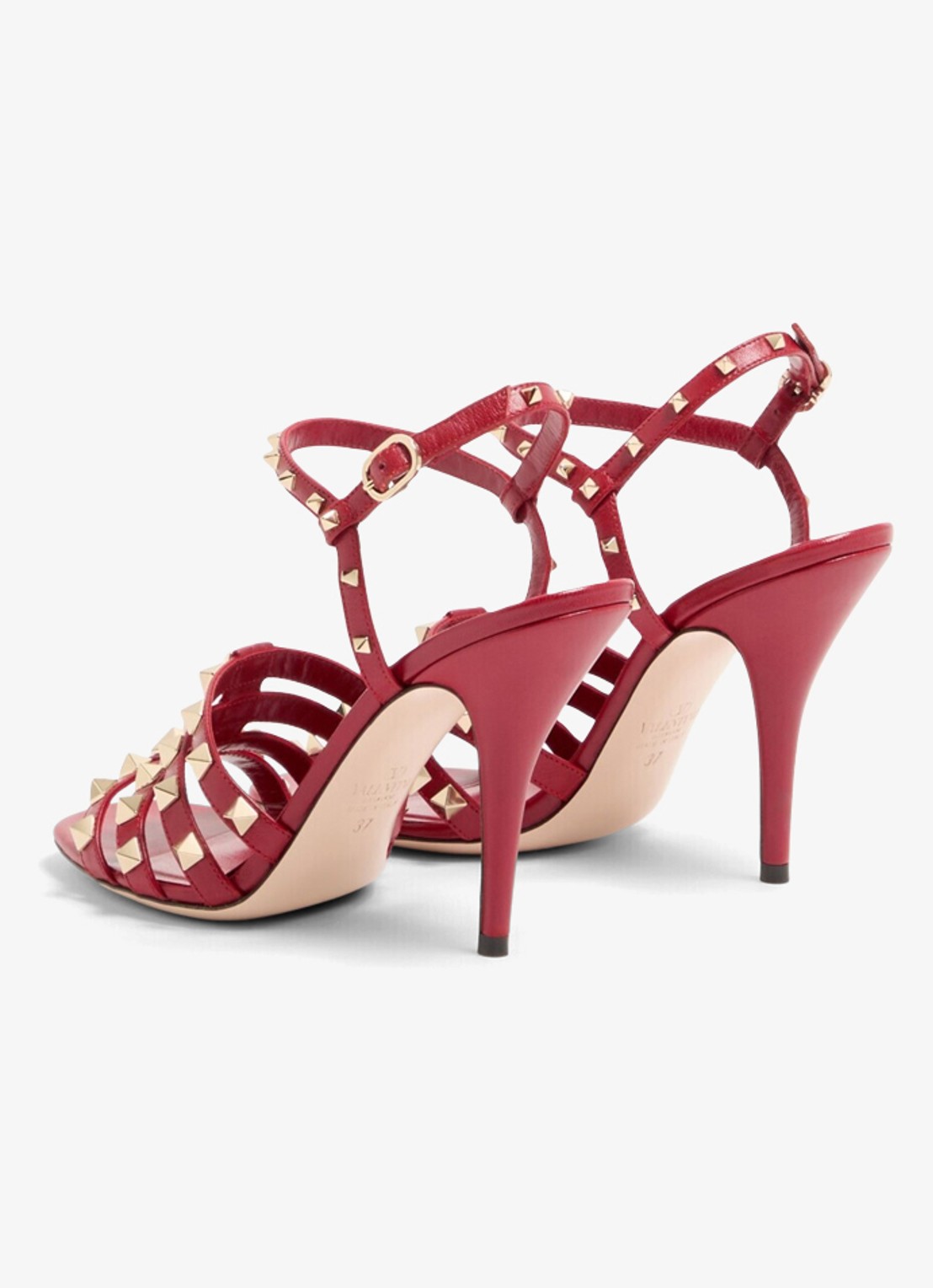 Valentino Garavani Rockstud sandalette van geitenleer met studs - achterkant 4 rood
