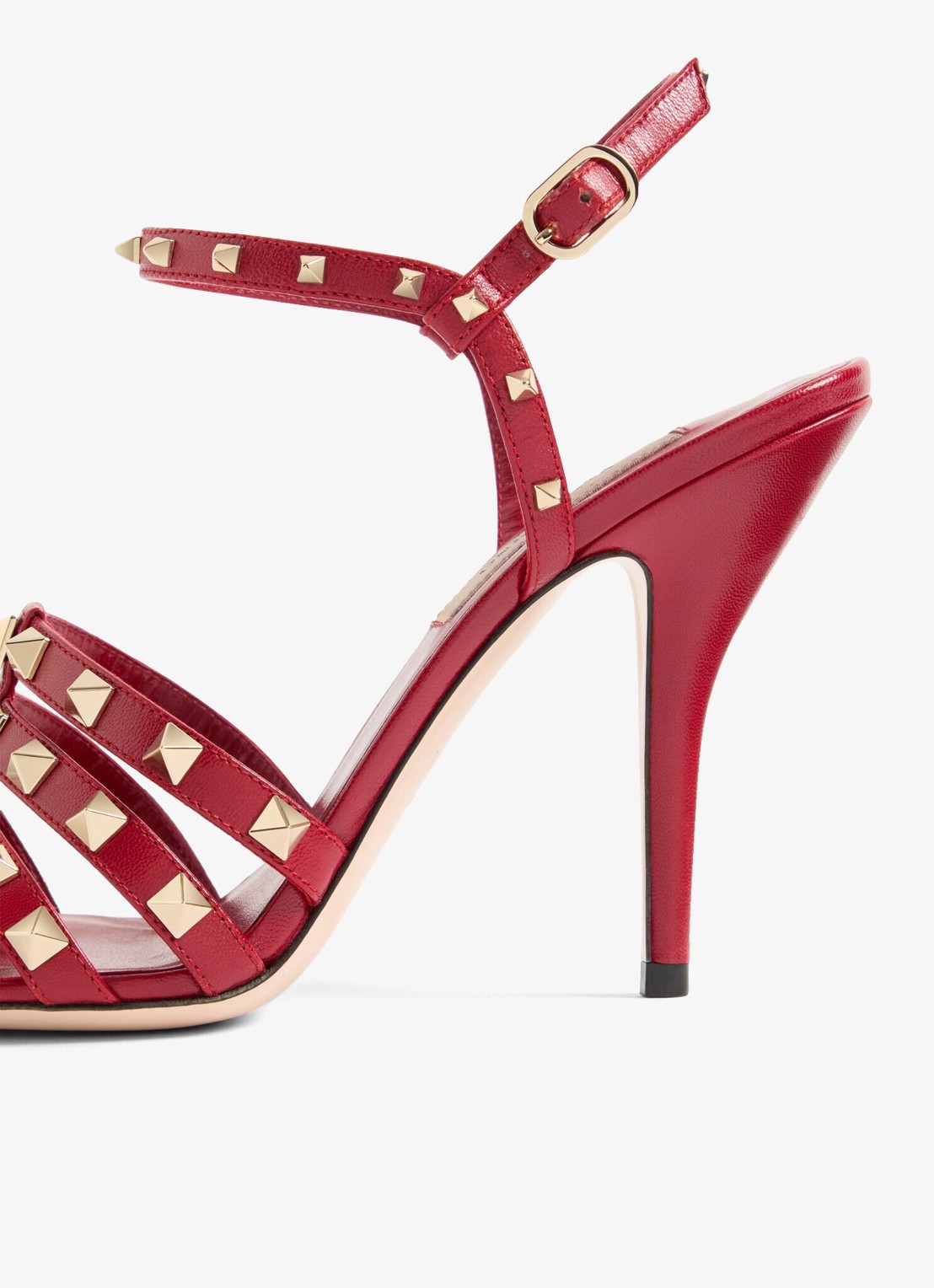 Valentino Garavani Rockstud sandalette van geitenleer met studs - detail 3 rood