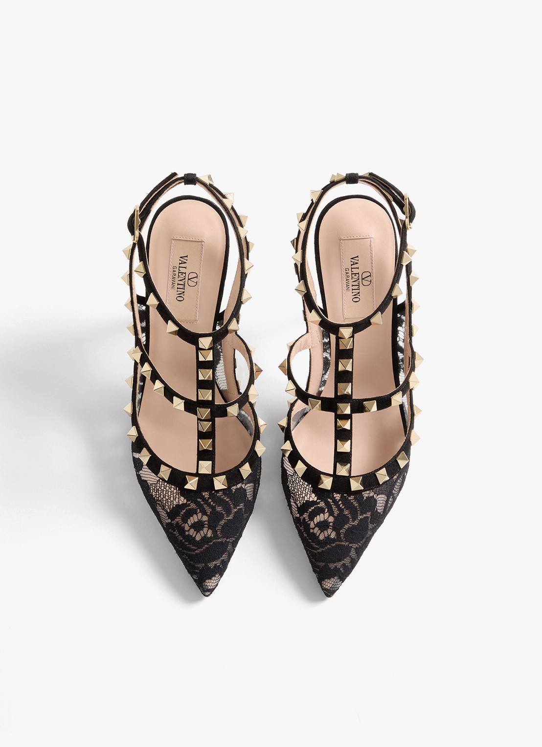 Valentino Garavani Rockstud sandalette van geitensuède met kant - detail 5 zwart