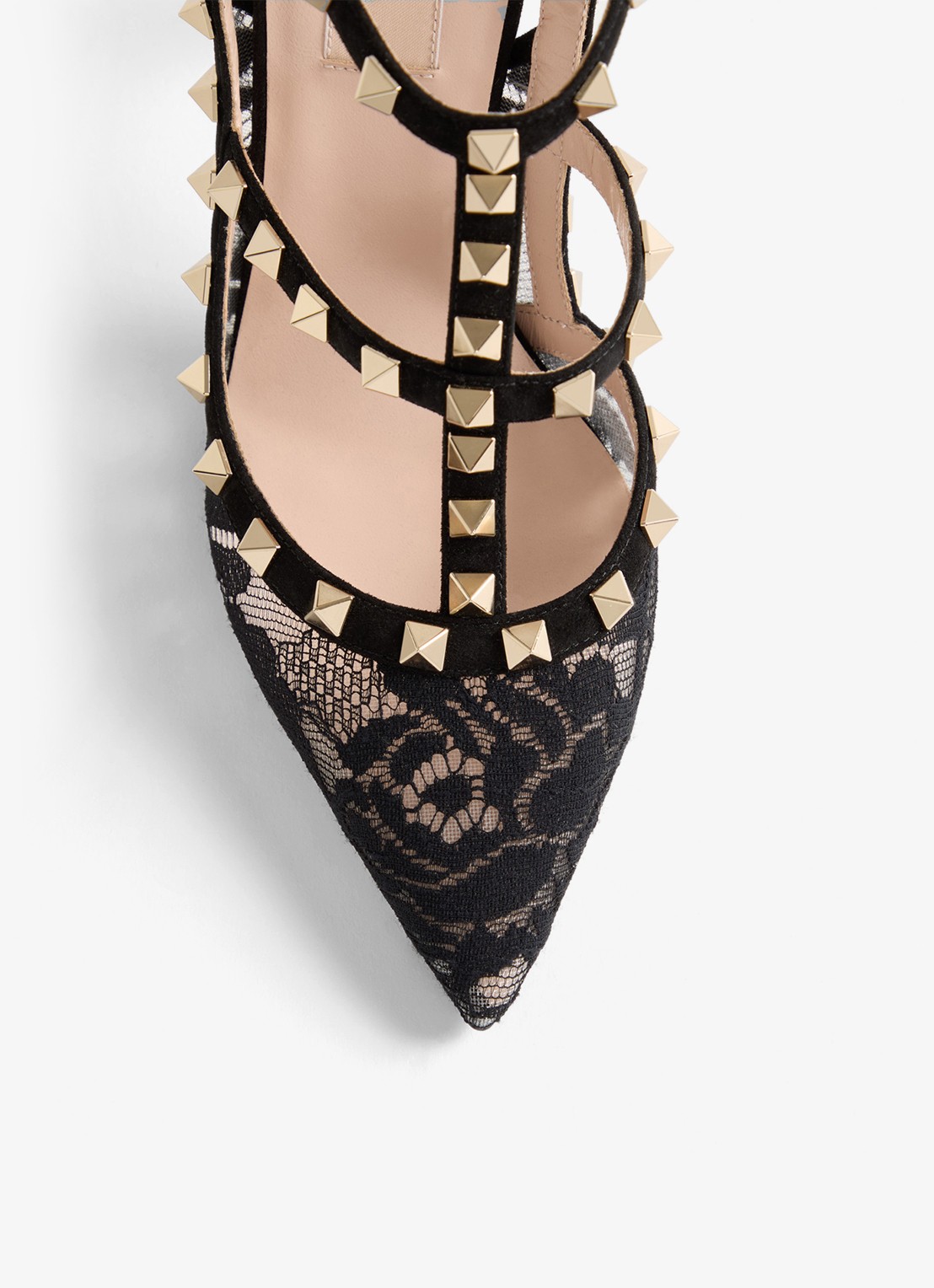 Valentino Garavani Rockstud sandalette van geitensuède met kant - detail 7 zwart