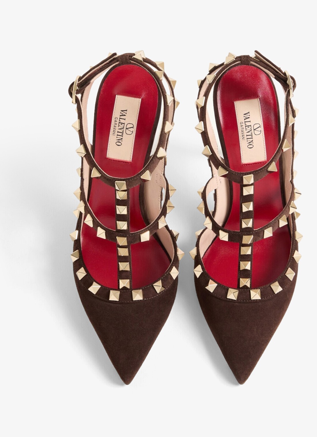 Valentino Garavani Rockstud sandalette van geitensuède met studs - detail 5 donkerbruin