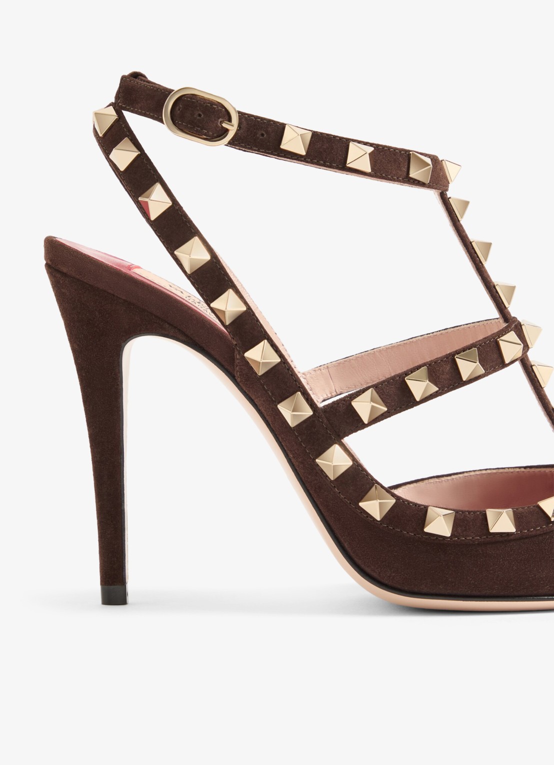 Valentino Garavani Rockstud sandalette van geitensuède met studs - detail 7 donkerbruin