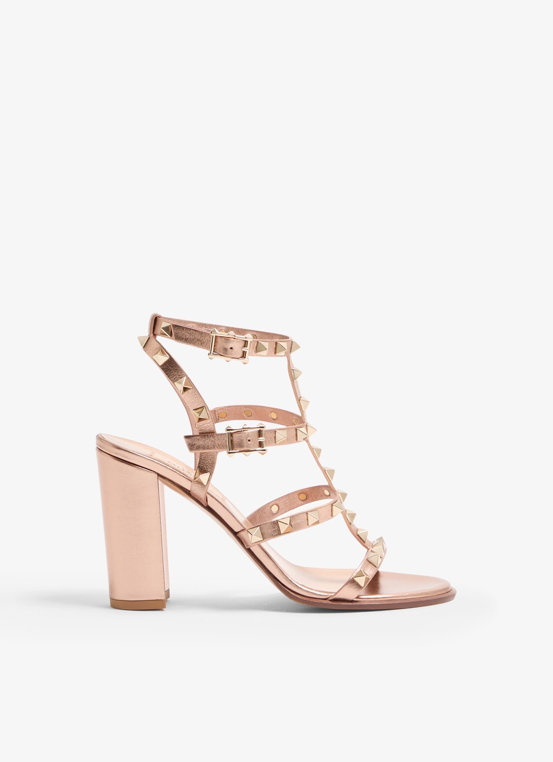 Valentino Garavani Rockstud sandalette van kalfsleer met studs - voorkant 2 oudroze