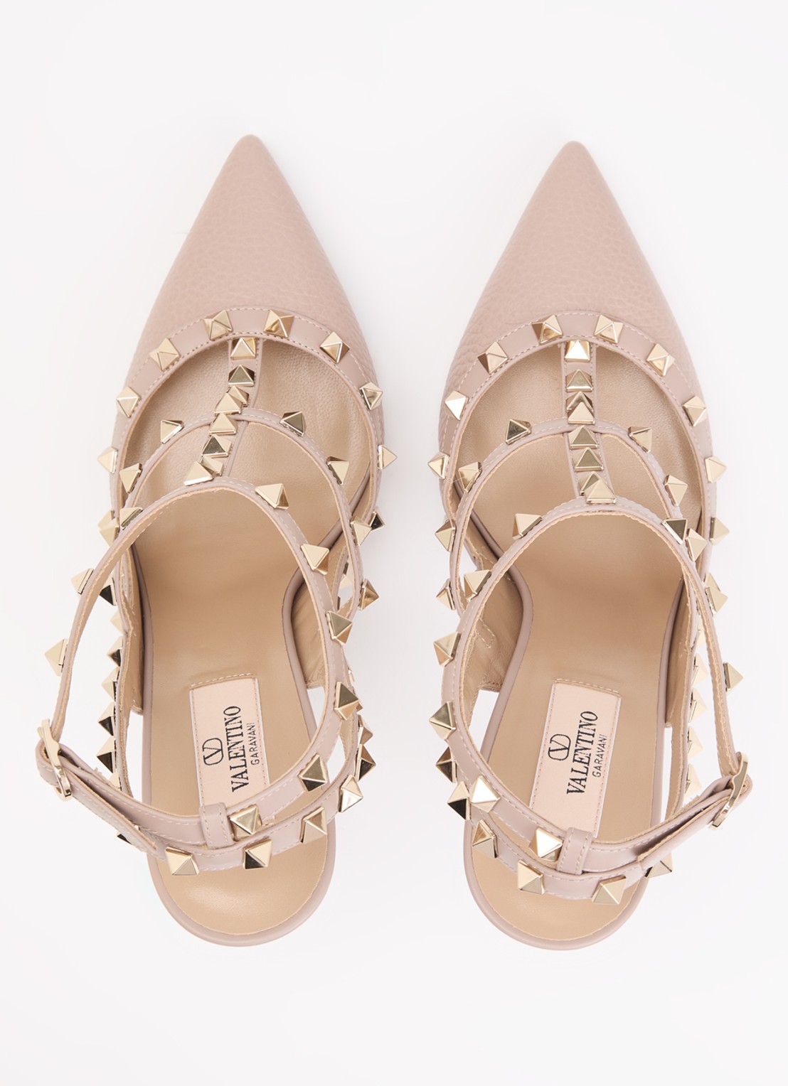 Valentino Garavani Rockstud slingback van lakleer met studs - detail 2 naturel