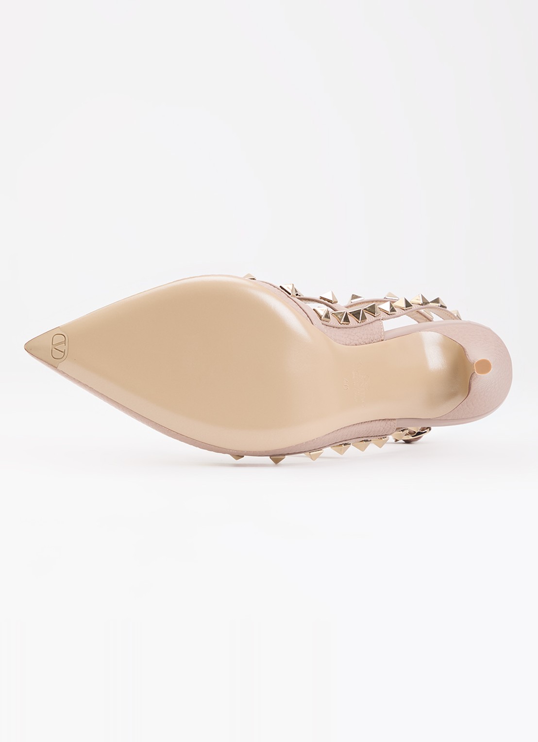 Valentino Garavani Rockstud slingback van lakleer met studs - detail 3 naturel