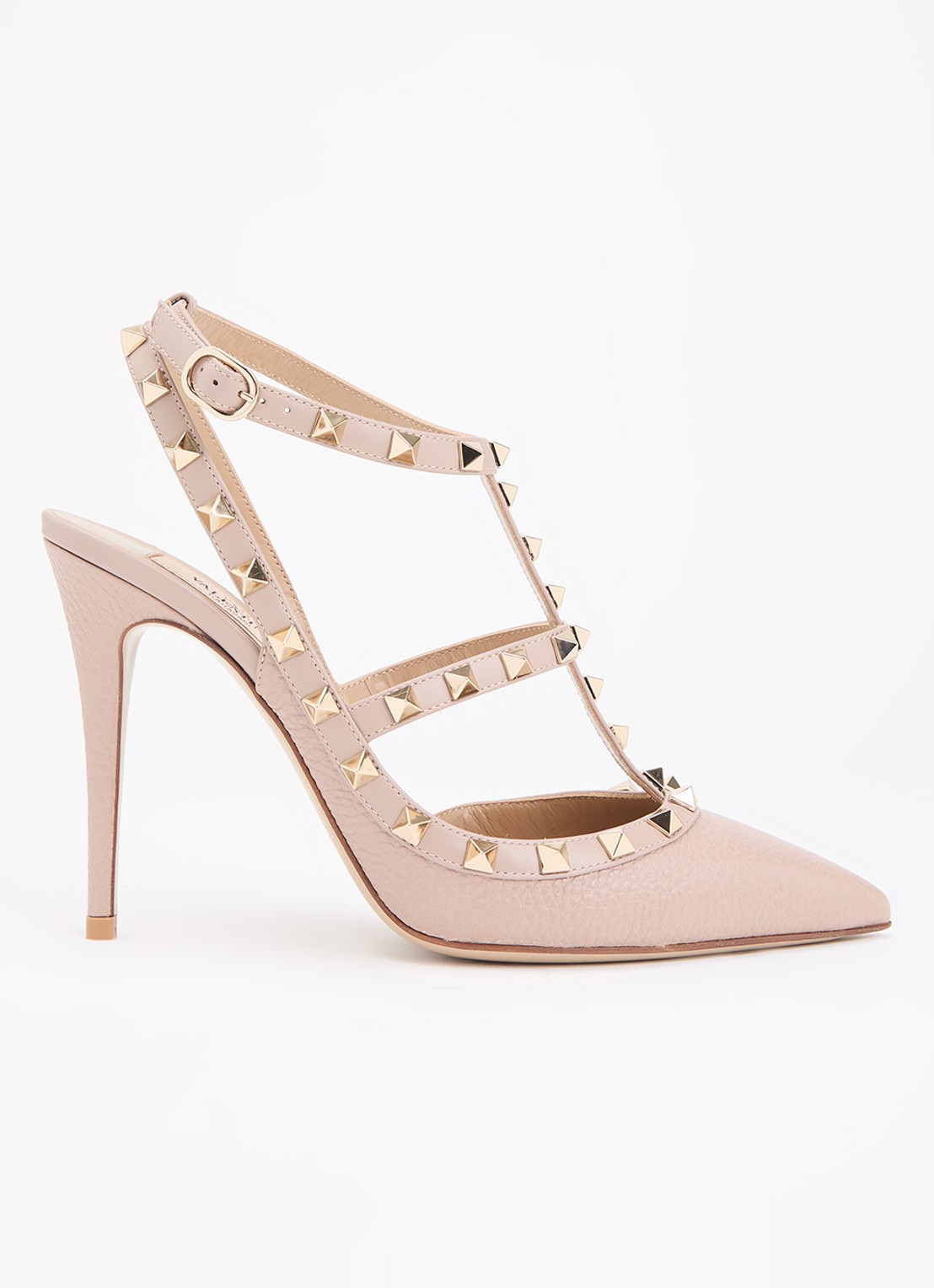 Valentino Garavani Rockstud slingback van lakleer met studs - voorkant 6 naturel