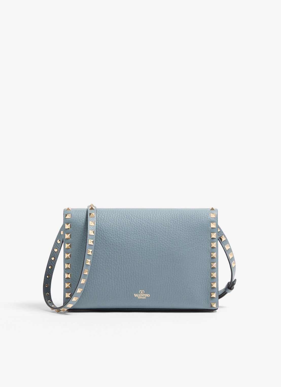 Valentino Garavani Rockstud Small crossbodytas van kalfsleer met studs - achterkant blauwgrijs