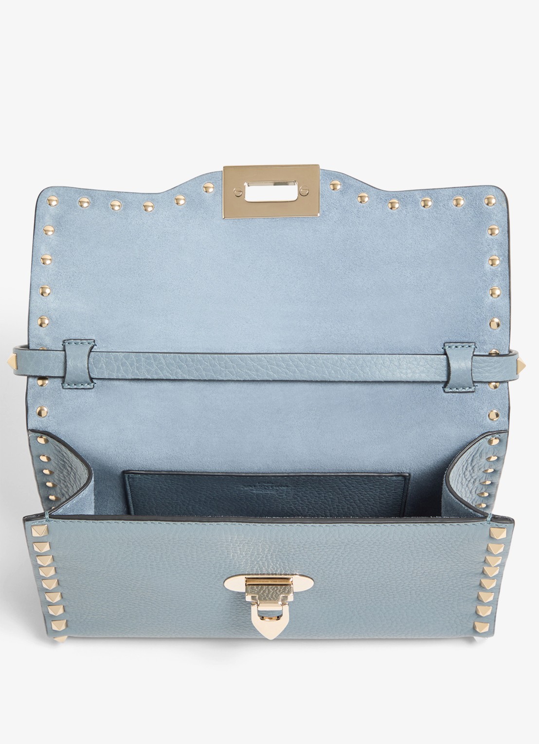 Valentino Garavani Rockstud Small crossbodytas van kalfsleer met studs - detail 3 blauwgrijs