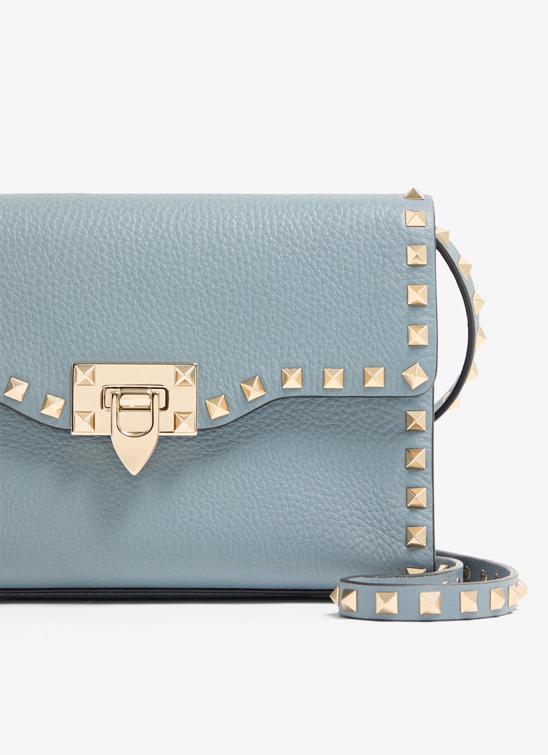 Valentino Garavani Rockstud Small crossbodytas van kalfsleer met studs - detail 4 blauwgrijs