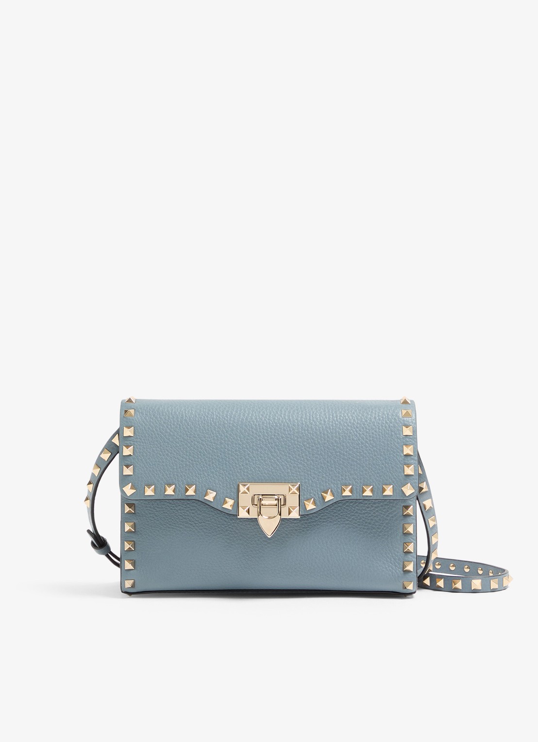 Valentino Garavani Rockstud Small crossbodytas van kalfsleer met studs - voorkant 5 blauwgrijs